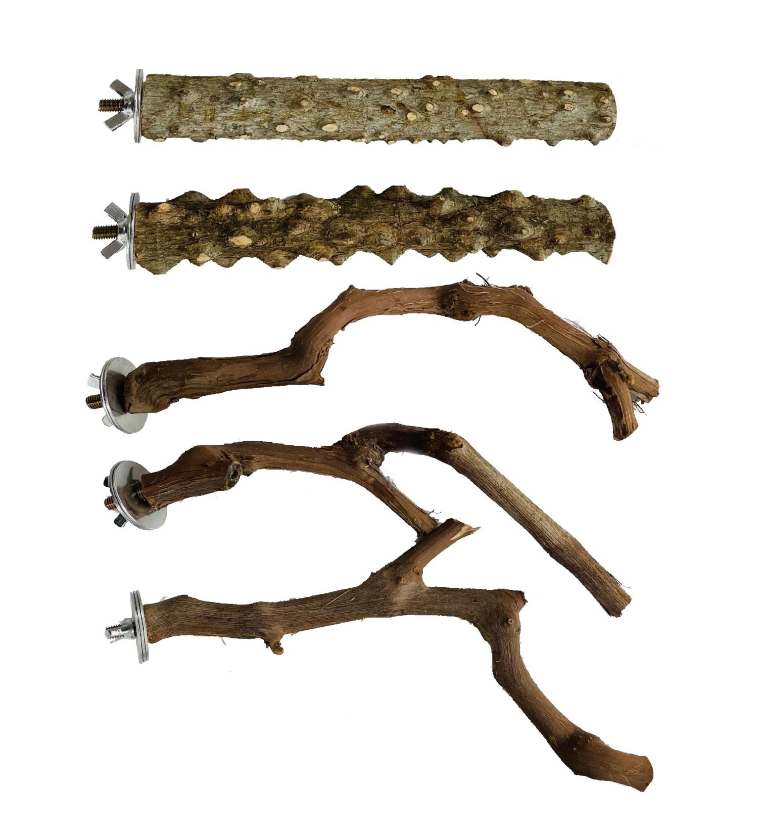 Allazone 5 PCS Natural Wooden Parrot Stand Bird Perch Stand Grape Stick Hanging Multi Branch Perch for Parrots Bird Cage Accessories Style 2 - Buy Online on GoSupps.com