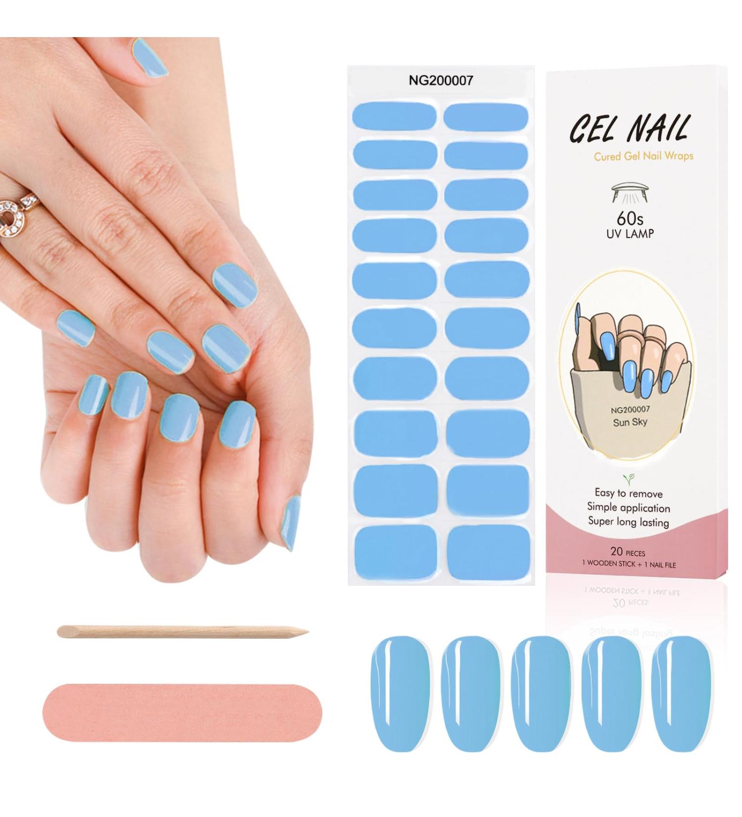 Kalolary 20PCS Sky Blue Nail Adhesive Gel Polish Wraps - Self-Adhesive Decals for UV/LED Lamp - Full Coverage Nail Stickers - Buy Online on GoSupps.com