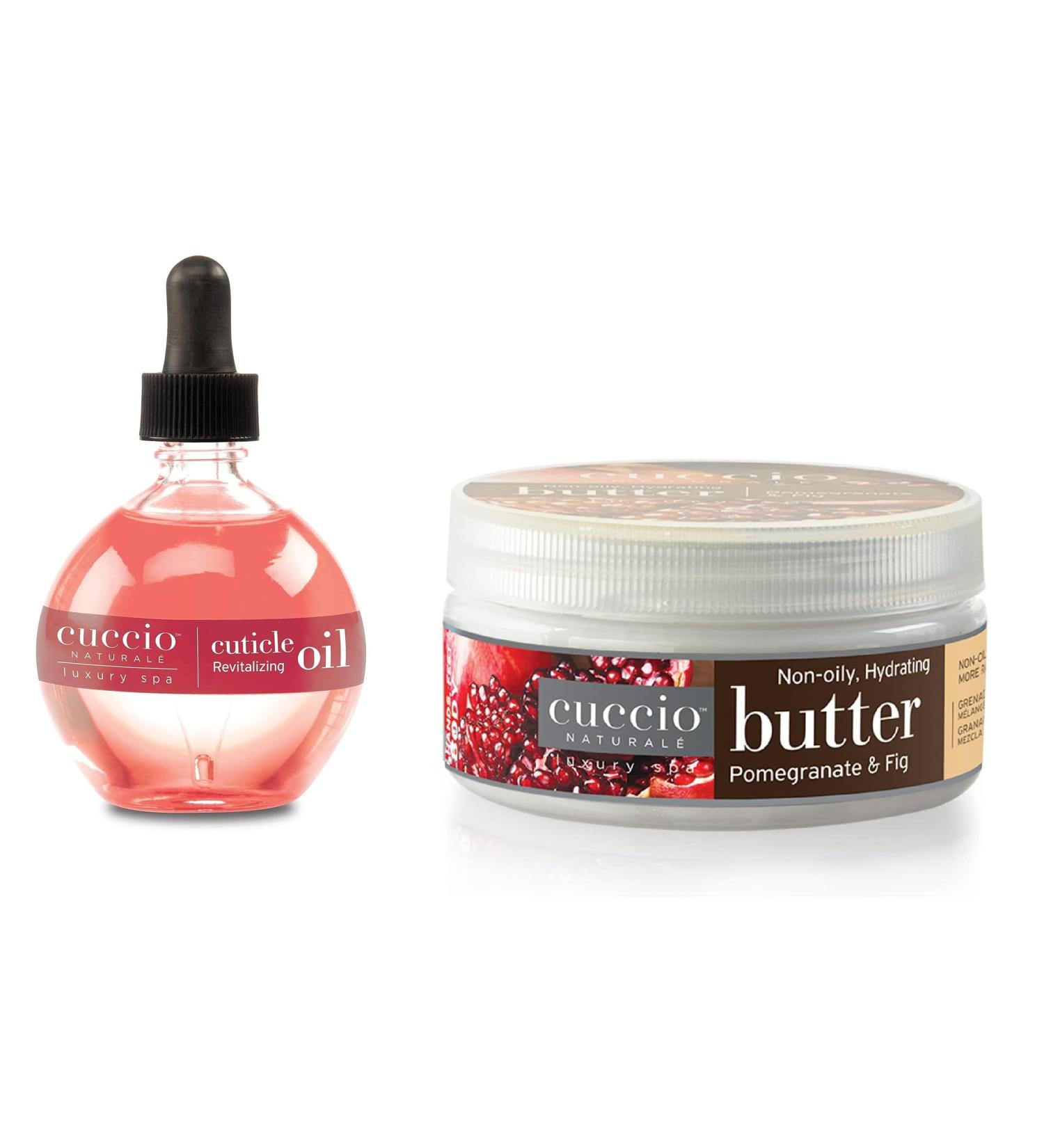 Cuccio Full Hand Treatment - Cuticle Oil 2.50 Oz and Butter Blends Moisturizing Scented Body Cream 8 Oz (Pomegranate & Fig)