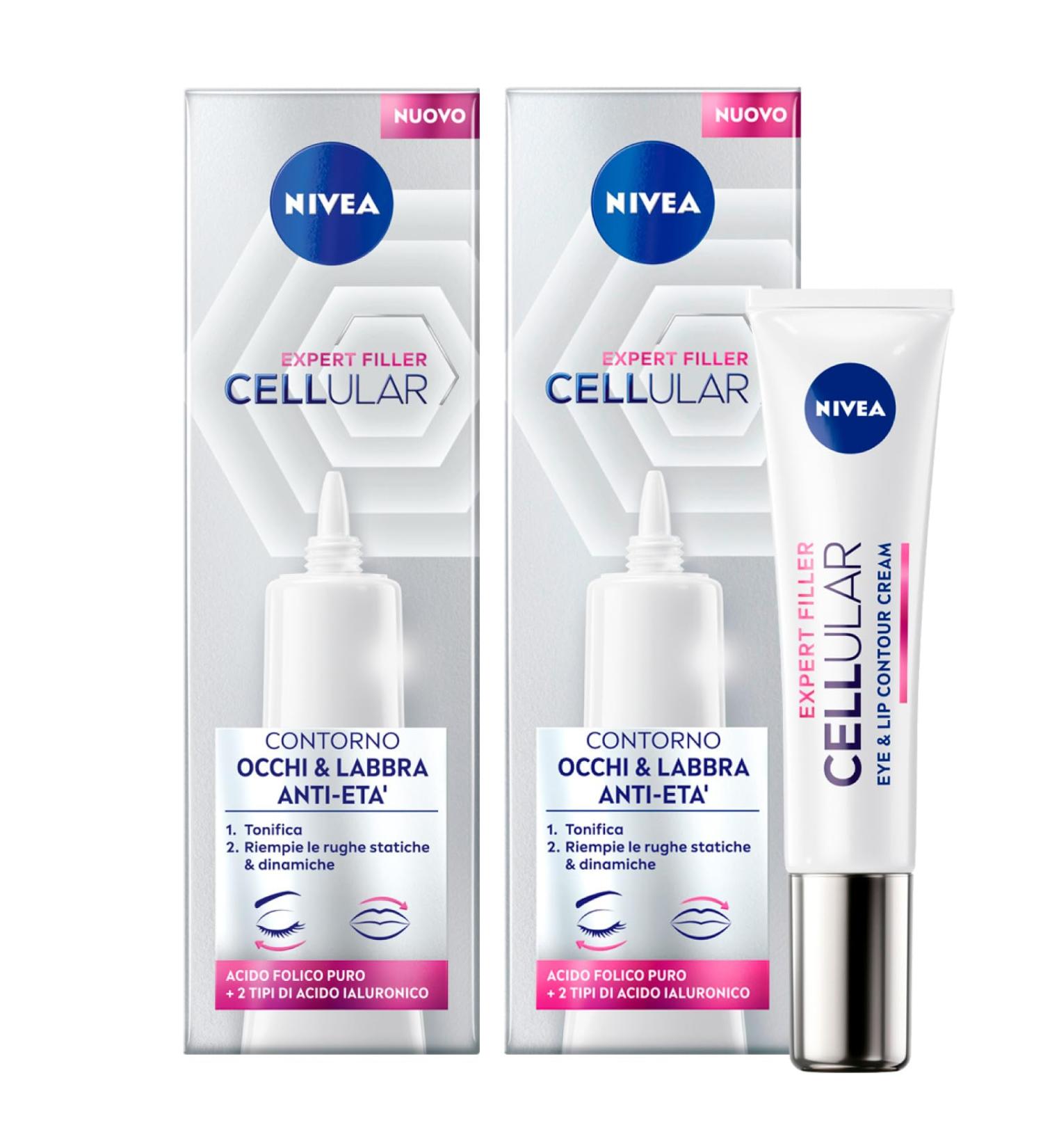  NIVEA Nivea Cellular Expert Filler Anti-Ageing Eye and Lip Contour with Pure Folic Acid and Hyaluronic Acid - 2 x 15 ml Bottles - Buy Online on GoSupps.com
