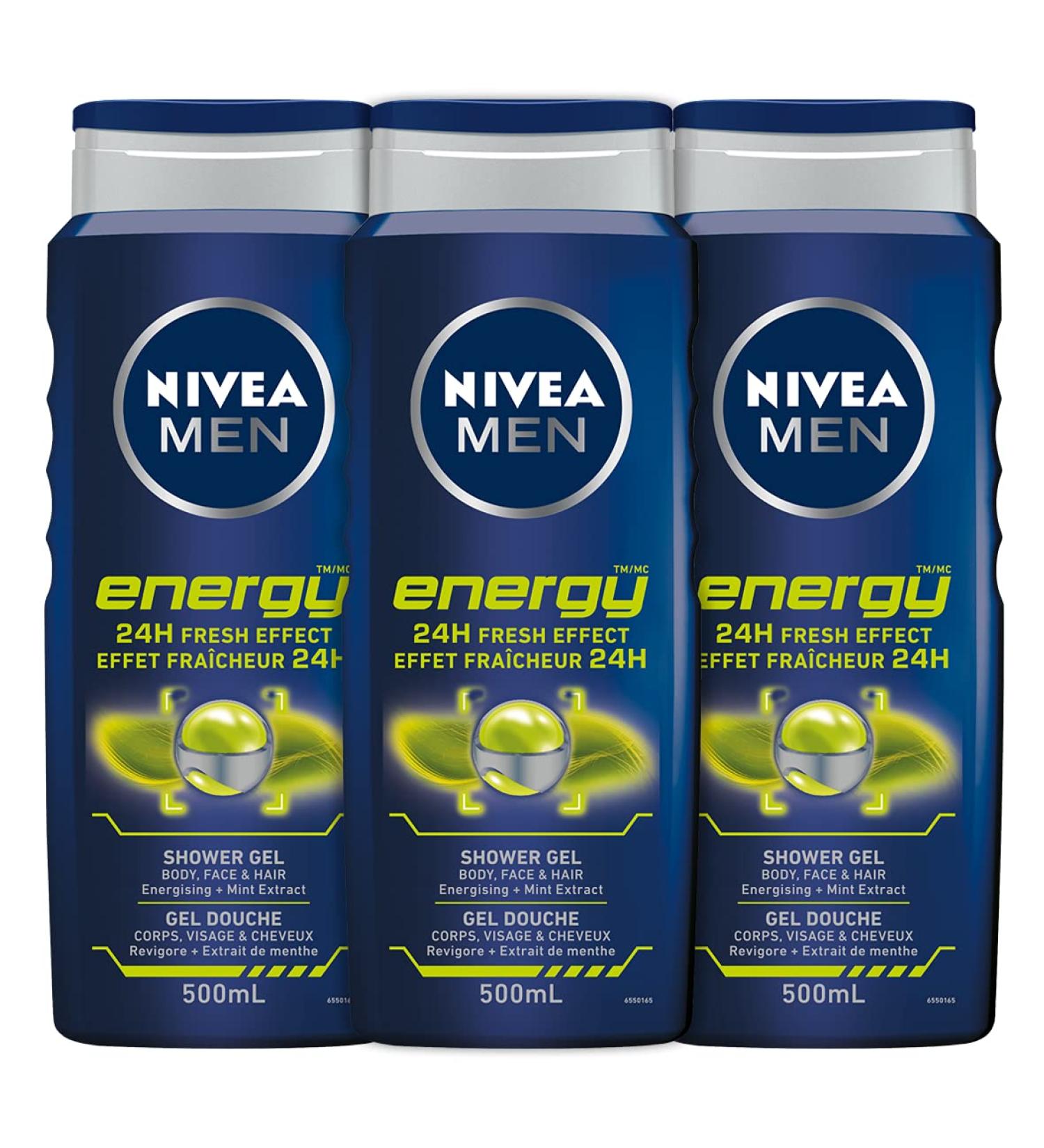 NIVEA MEN Energy Body Wash | 3-in-1 Men Shower Gel (Body Face & Hair) 3x500mL