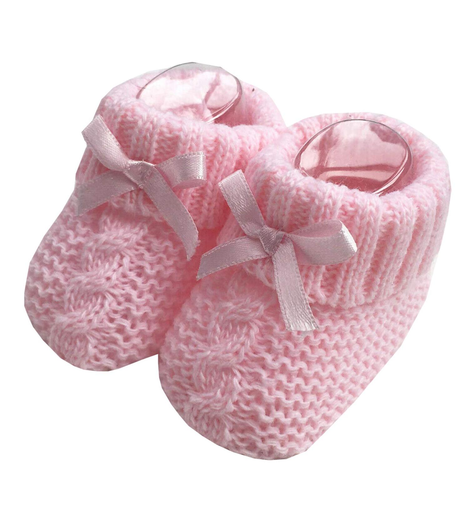 Baby Boys Girls 1 Pair Knitted Booties Soft Newborn Knitted Booties With Bow 116-354 0-3 Months Pink