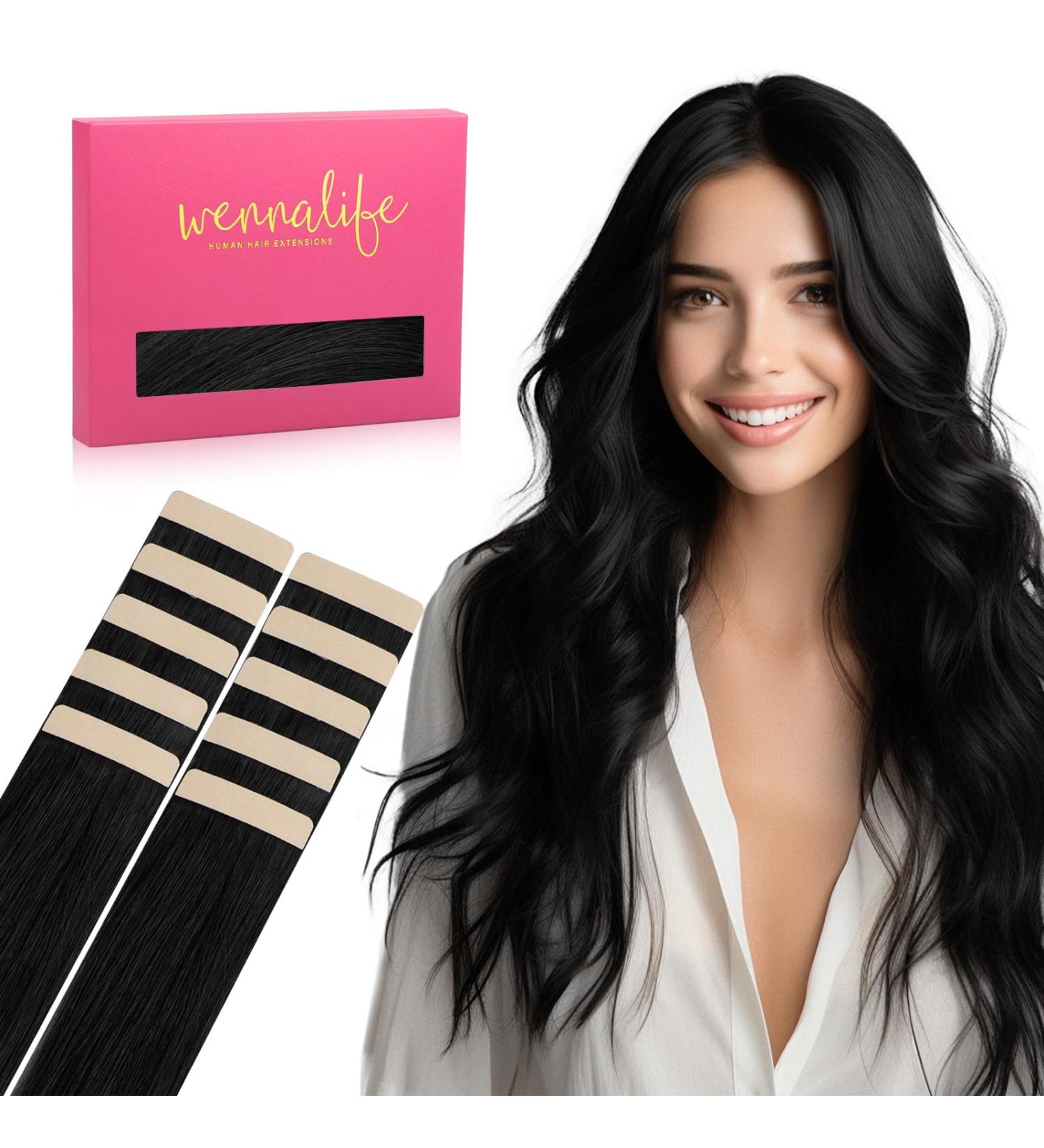 Buy Salife Tape Extensions - Real Deep Black Hair 10pcs 25g 35cm - Invisible & Smooth Tape-in Hair Extensions for Women - Buy Online on GoSupps.com