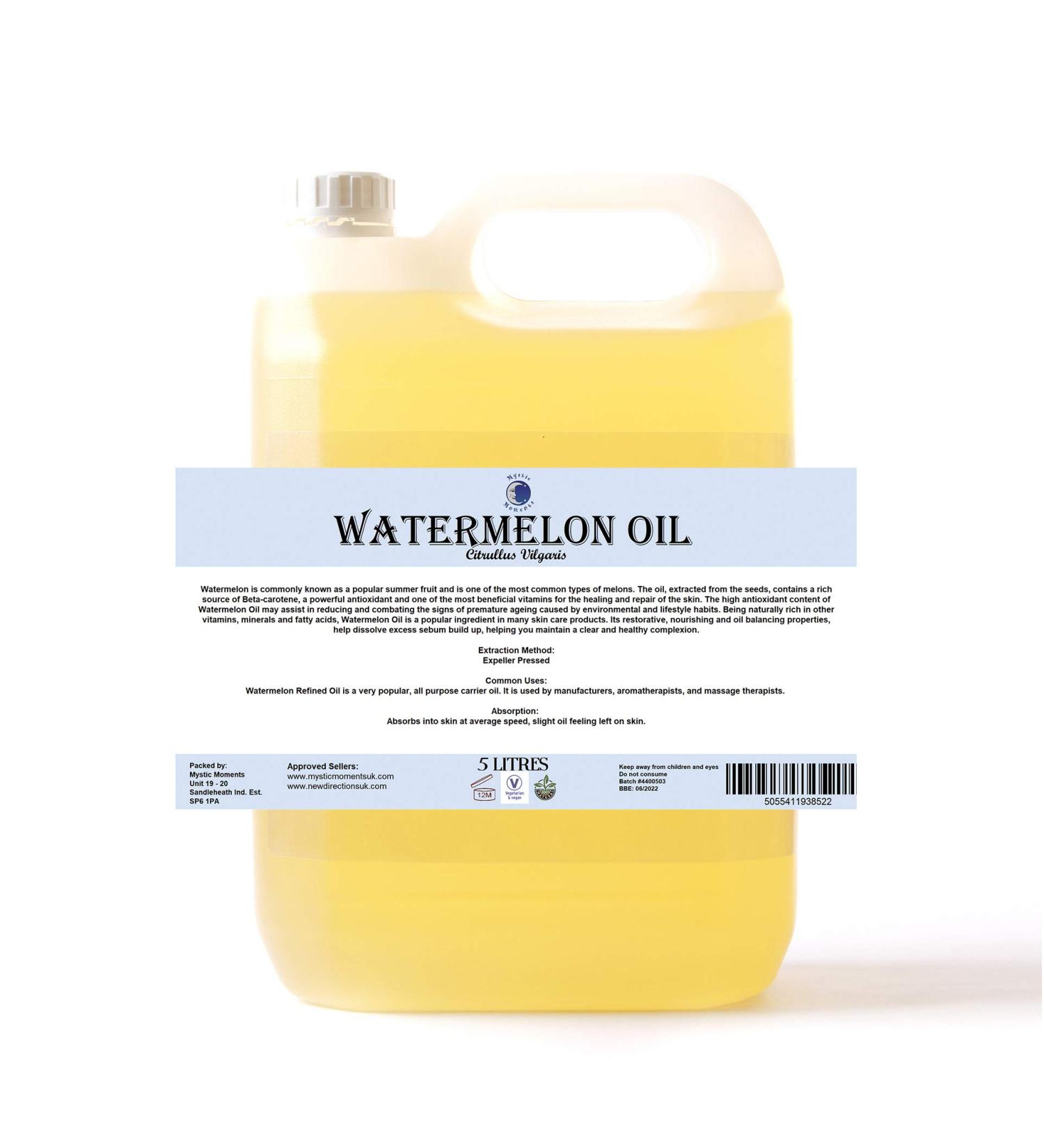 Mystic Moments Watermelon Carrier Oil 5 Liters 100% Pure Essential Oil for Skin and Hair Care - Buy Online on GoSupps.com