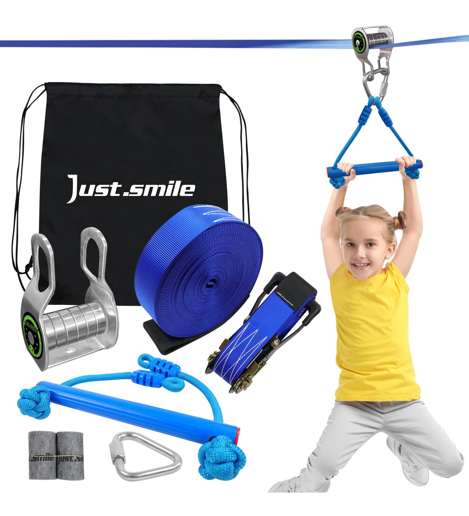 Zipline Kit with Monkey Bars - 60ft Slackline Zip Line for Backyards, Ninja Warrior Obstacle Course for Kids and Adults - Buy Online on GoSupps.com