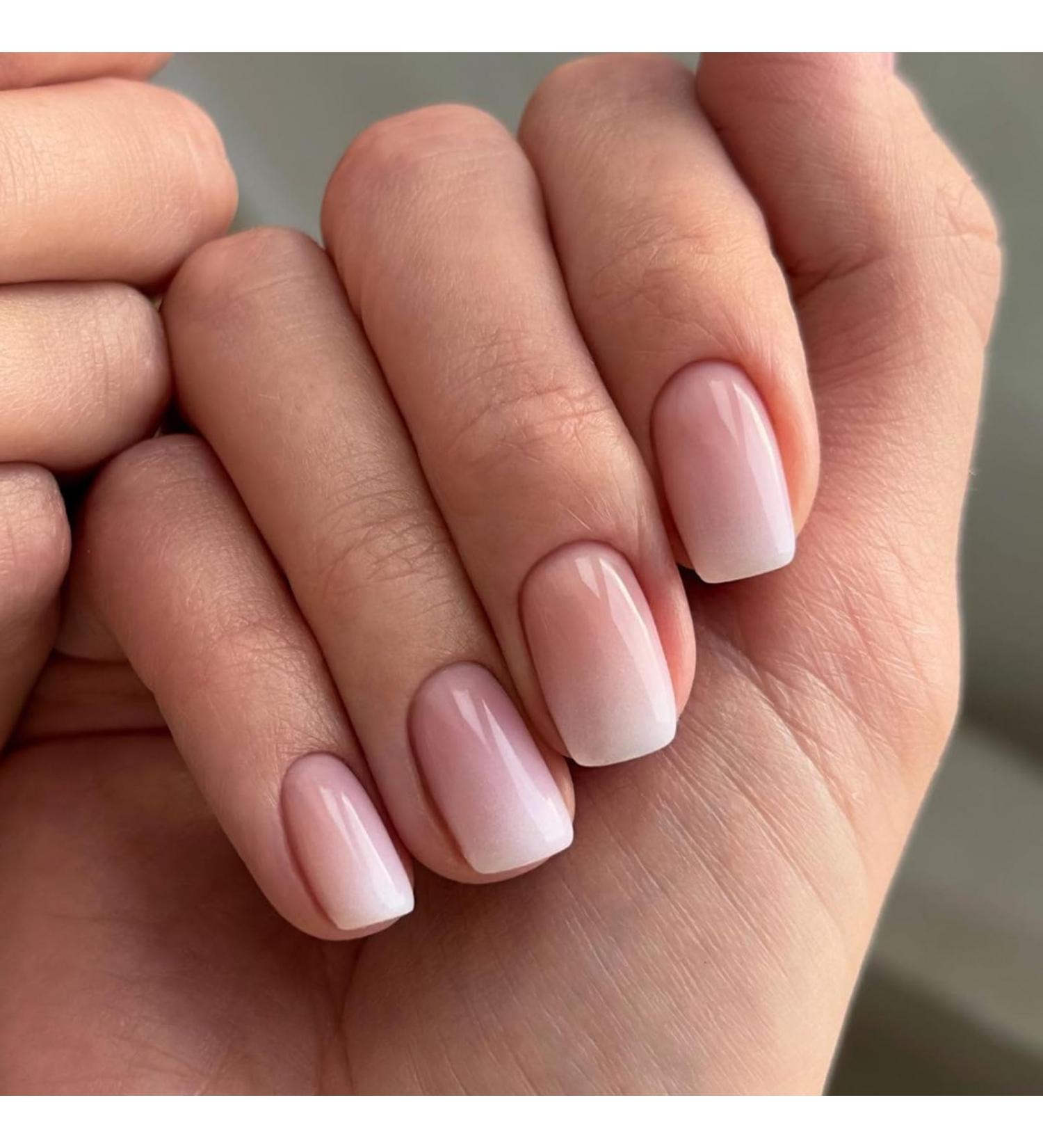 Square Press on Nails Short 24Pcs Pink Gradient False Nails Pink White Fake Nails with Glue Full Cover Stick on Nails for Women Girls DIY Nails Square Gradient - Buy Online on GoSupps.com