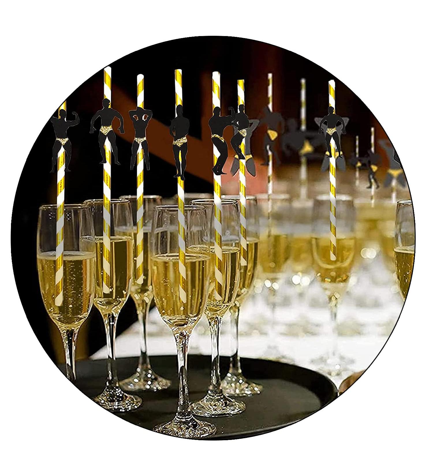 2022 Bachelorette Party Decorations Straws I 24 Pack Stripper Pole Dancer Straw I Black and Gold Glitter Confetti Pre Glued I Bridal Shower Supplies Crazy Silly Party Straws Drinking Favors (50) - Buy Online on GoSupps.com