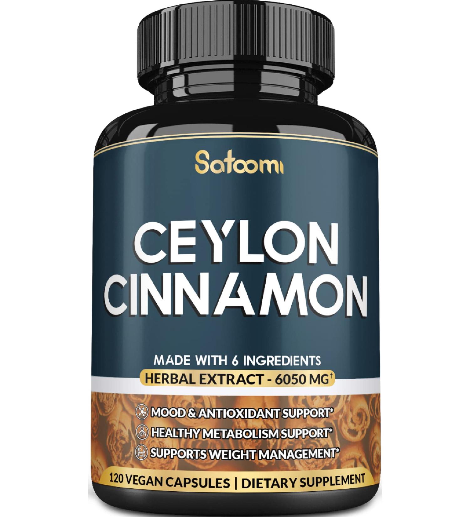 Ceylon Cinnamon 6in1 Supplement 6050mg with Apple Cider Vinegar, Turmeric, Ginger, Panax Ginseng - 120 Vegetarian Pills for Energy and Body Balance - Buy Online on GoSupps.com