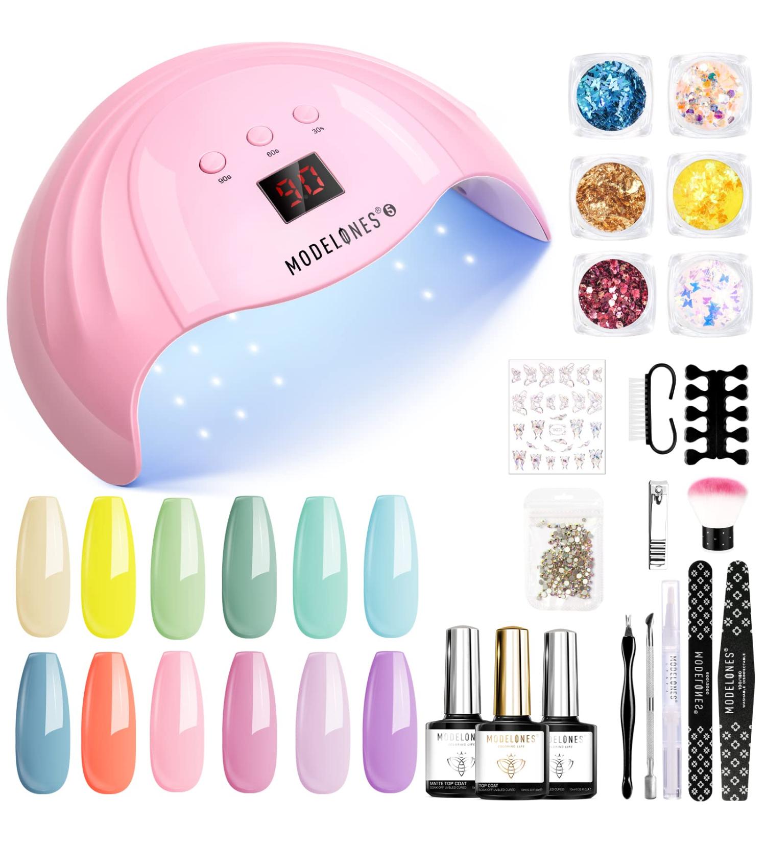 Modelones Gel Nail Kit - 12 Colors Gel Nail Polish Set with Lamp Starter Kit 48W Nail Lamp Gloss Matte Top Coat Base Coat Gel Nail Starter Kit Beauty Gifts - Buy Online on GoSupps.com