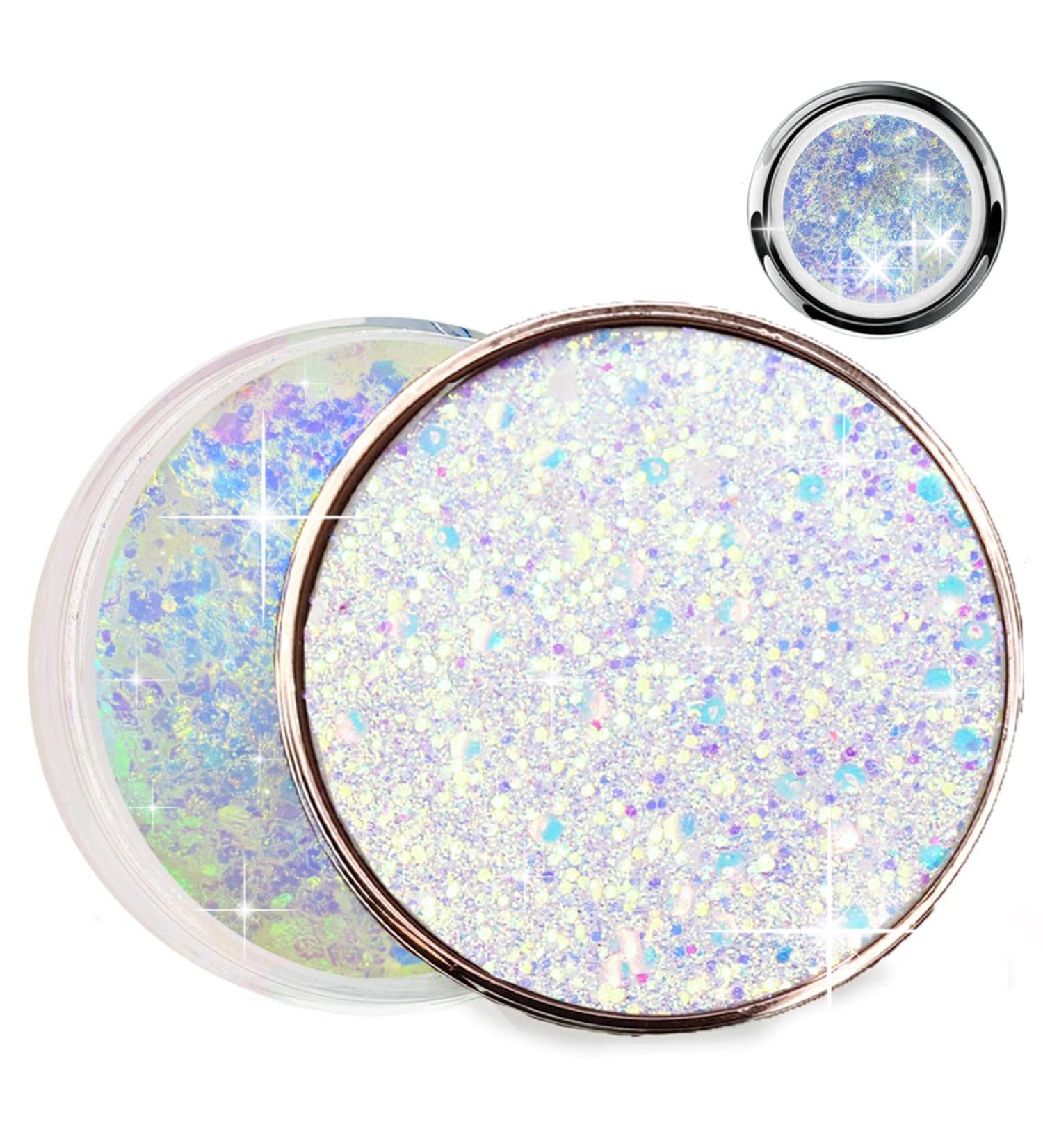7DAYS Sparkling Glitter Gel for Face Body Hair | Chunky Shimmering Paint for Party Festival Halloween Makeup | Quick Drying Glitter Gel with Mermaid Sequins | POSH 50g - Buy Online on GoSupps.com