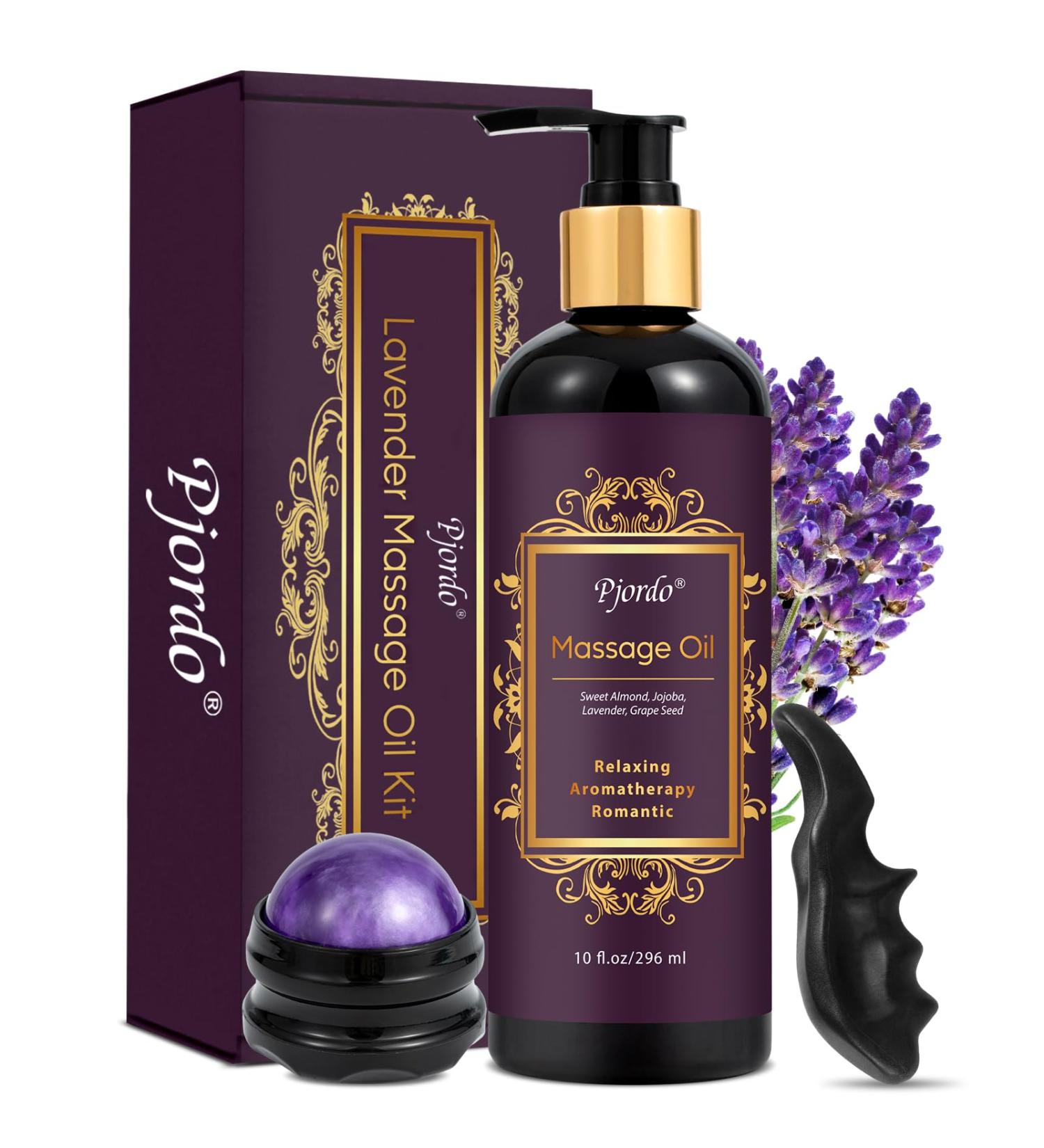 Aromatherapy Lavender Massage Oil with Roller Ball - Soothing Calming & Relaxing Spa Oil for Date Night & Massage Therapy | 10 Fl Oz - Buy Online on GoSupps.com