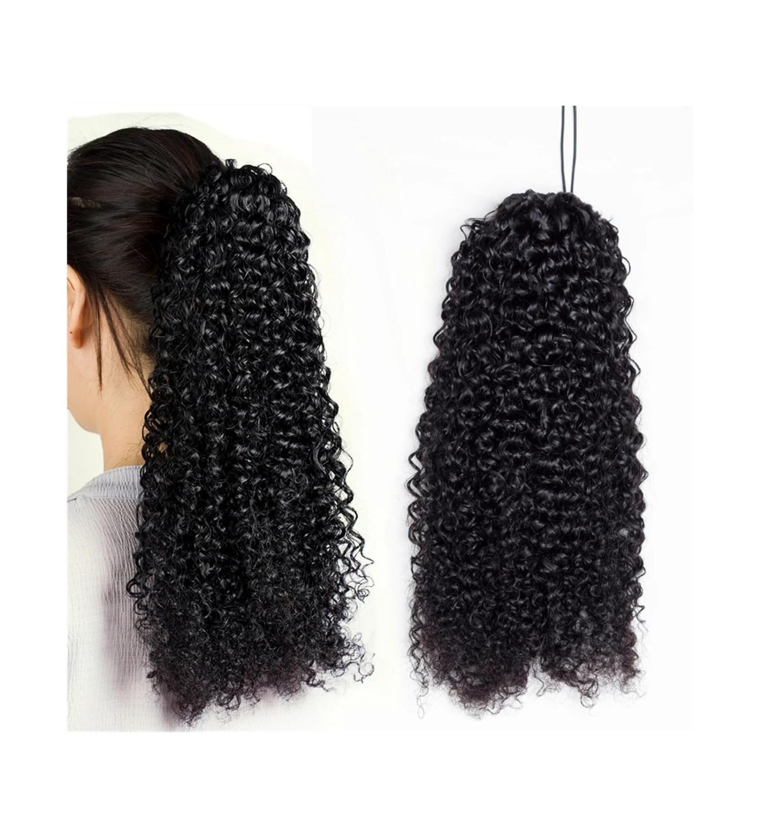 Curly Drawstring Ponytail for Black Women Kinky Curly Human Hair Ponytail Extension Natural Color Remy Hair 4 Comb Clips in Ponytails Hair Pieces (Color : Black Size : 18inch 100g) 18inch 100g Black - Buy Online on GoSupps.com