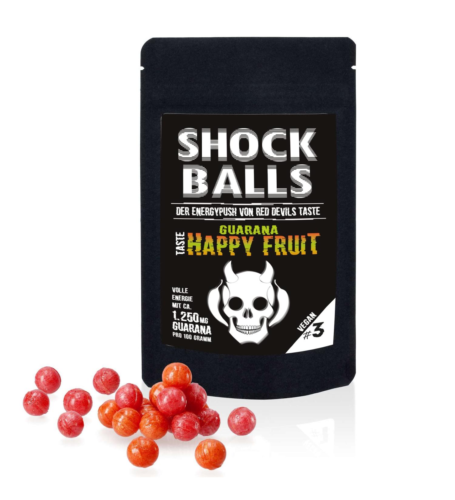 RED DEVILS TASTE Shockballs Happy Fruits Energy Candy with Guarana 1250mg and Caffeine with High Quality Sugar