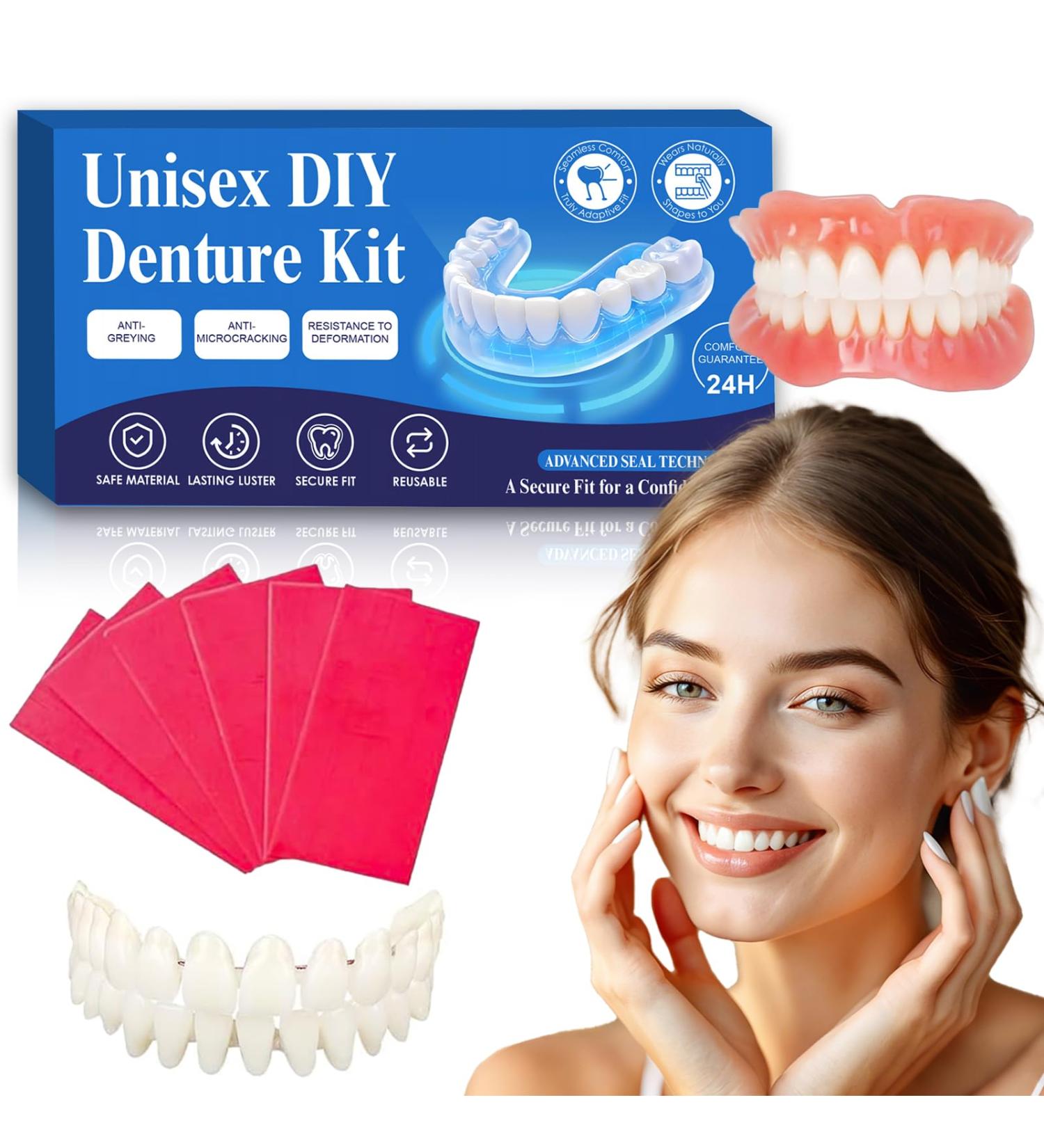 DIY Denture Kit for Emergency Replacement - Natural Looking Comfort-Fit Fake Teeth Upper & Lower Set for Everyday Use Universal Size for Men & Women - Buy Online on GoSupps.com