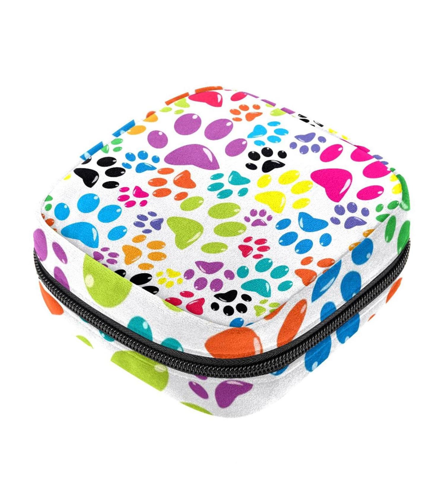 Stylish Menstruation Pad Bag with Zipper | Women's Napkin & Tampon Bag - Cute Animal Print (Cats Dogs Paws) for Girls - Buy Online on GoSupps.com