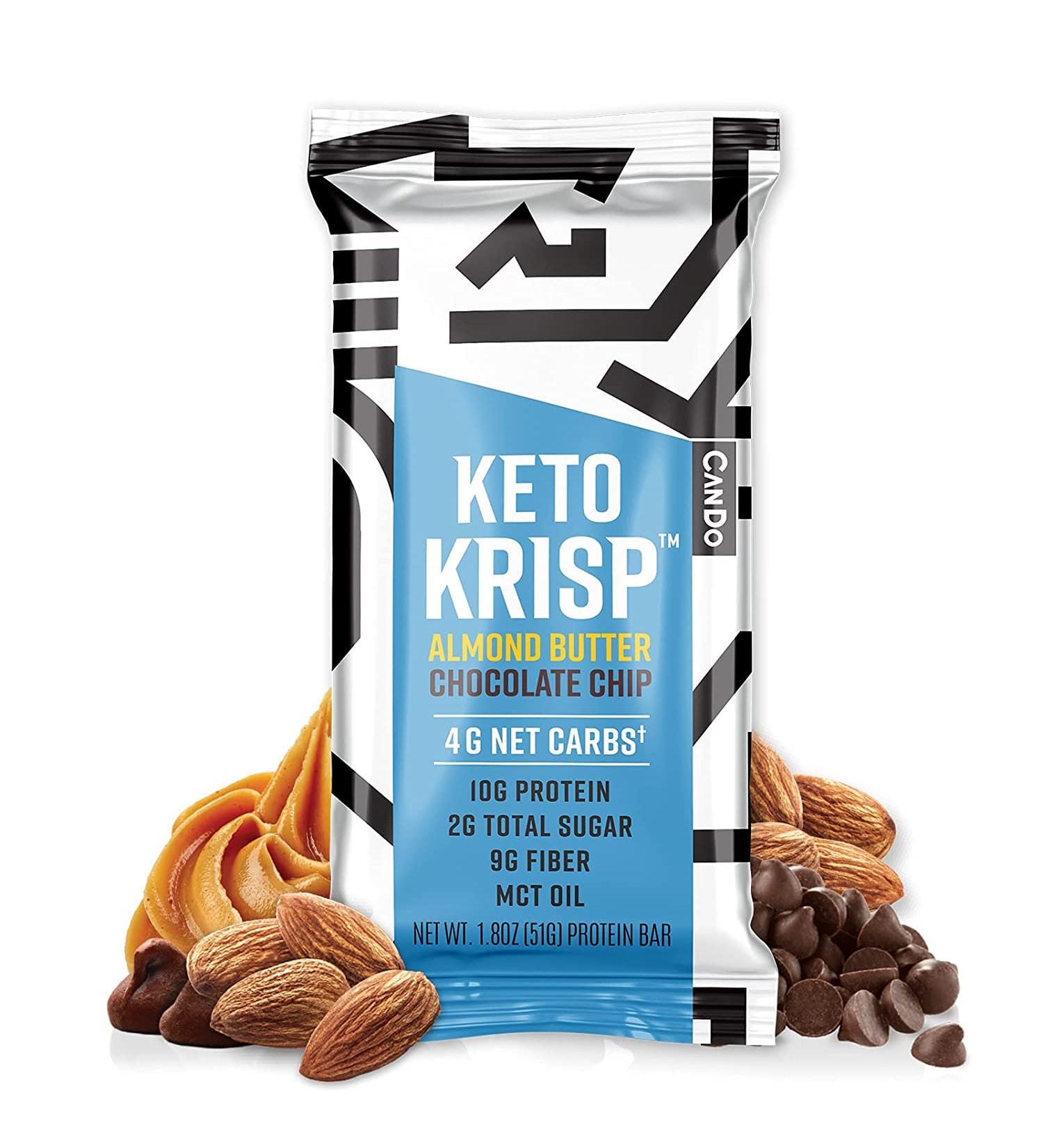 CanDo Keto Krisp Almond Butter Chocolate Chip Bars - 12 Pack | Low-Carb, Low-Sugar, High Protein Snack | Gluten-Free, Crispy & Delicious Keto Meal Replacement - Buy Online on GoSupps.com