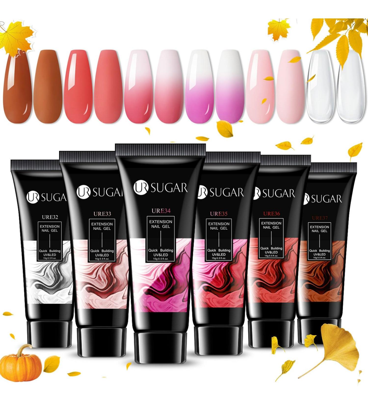 UR SUGAR Pink Brown Poly Extension Gel Nail Set - 6 Color Thermal Poly Nail Gel Kit for Women | Builder Gel in Pink, White, Brown - Soak Off Gel Polish Gift Box - Buy Online on GoSupps.com