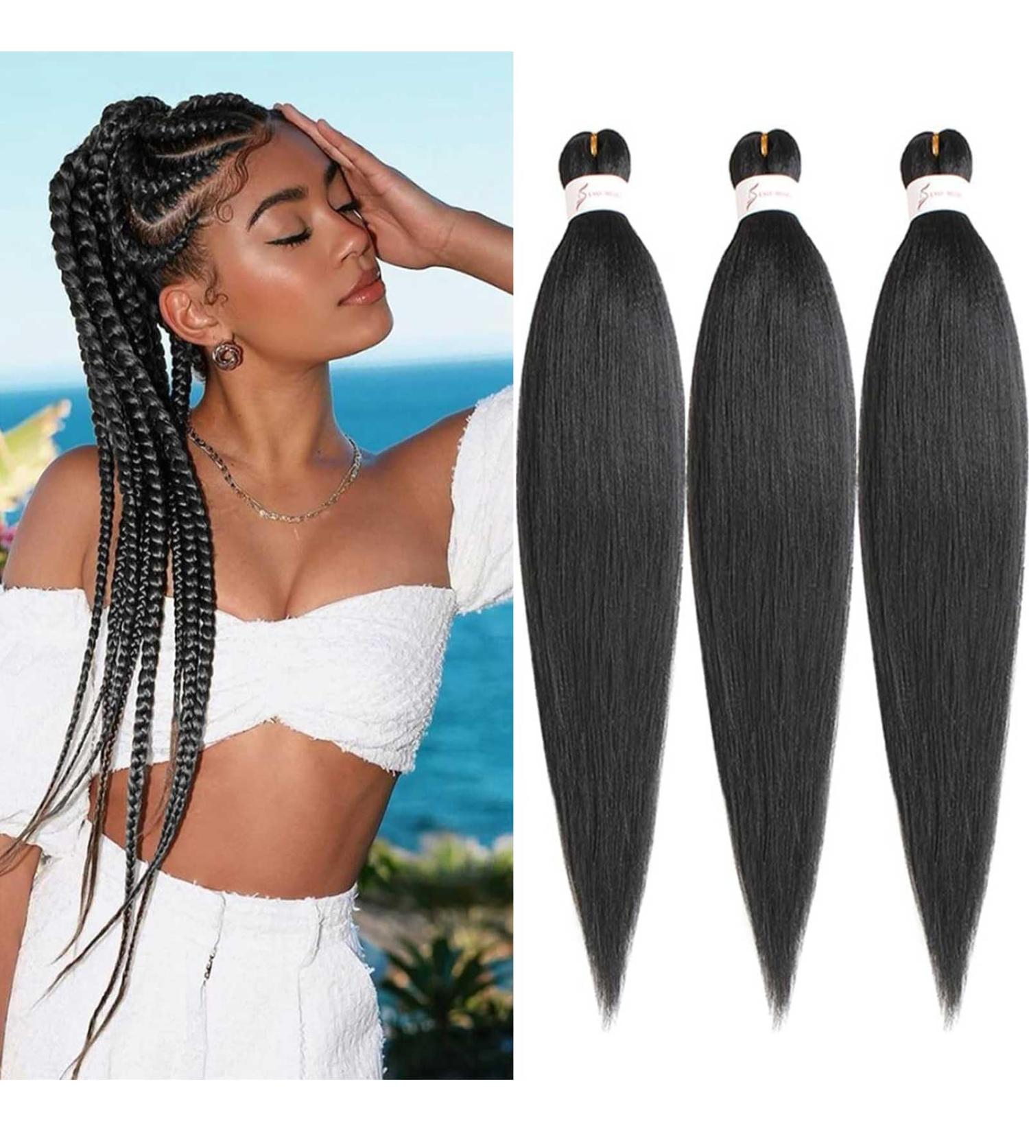 Xtrend 3 Packs 30 Inch Long Pre Stretched Braiding Hair EZ Braiding Hair Extensions for Box Braids Hot Water Setting Soft Yaki Texture Kanekalon Crochet Hair Extensions for Braiding (3Packs 1B#) 30 Inch (Pack of 3) 1B# - Buy Online on GoSupps.com