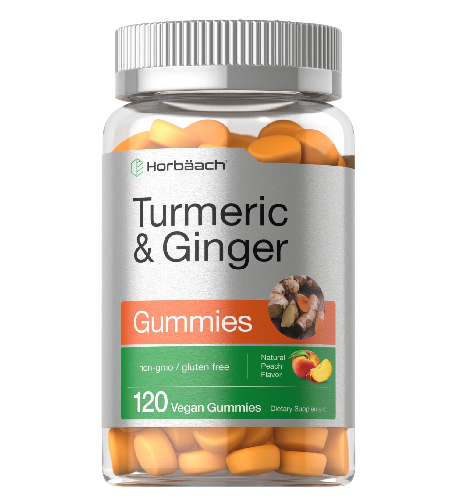 Horbaach Turmeric Ginger Gummies 120ct | Peach Flavor | Vegan Non-GMO Gluten-Free Supplement - Buy Online on GoSupps.com