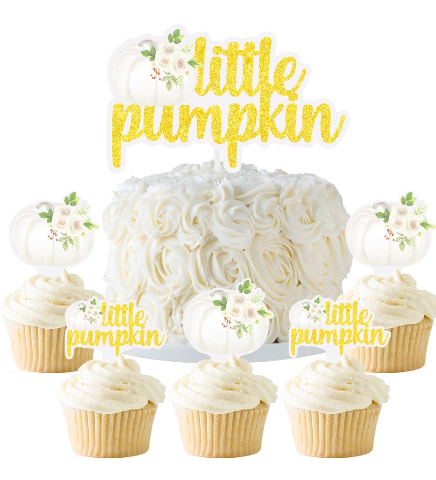 Little Pumpkin Cake Cupcake Topper Sweet Fall Baby Shower Decoration Autumn Themed Gender Reveal 1st Birthday Party Supplies White - Buy Online on GoSupps.com