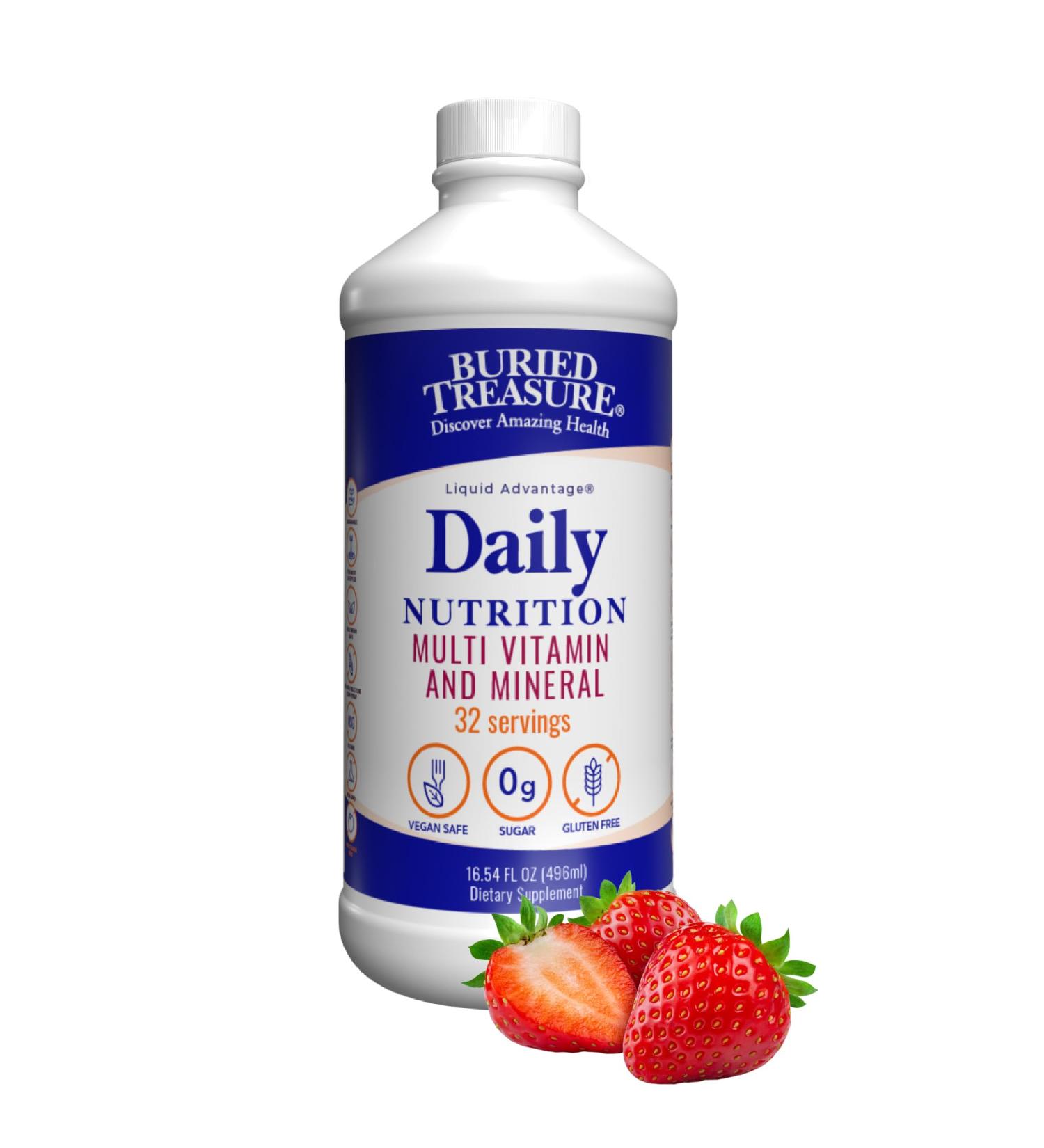 Buried Treasure Daily Nutrition Liquid Multivitamin and Mineral Supplement with Trace Minerals Superfoods Vitamin A B-Complex C D E Methylfolate Biotin Magnesium Zinc Resveratrol 32 serv - Buy Online on GoSupps.com