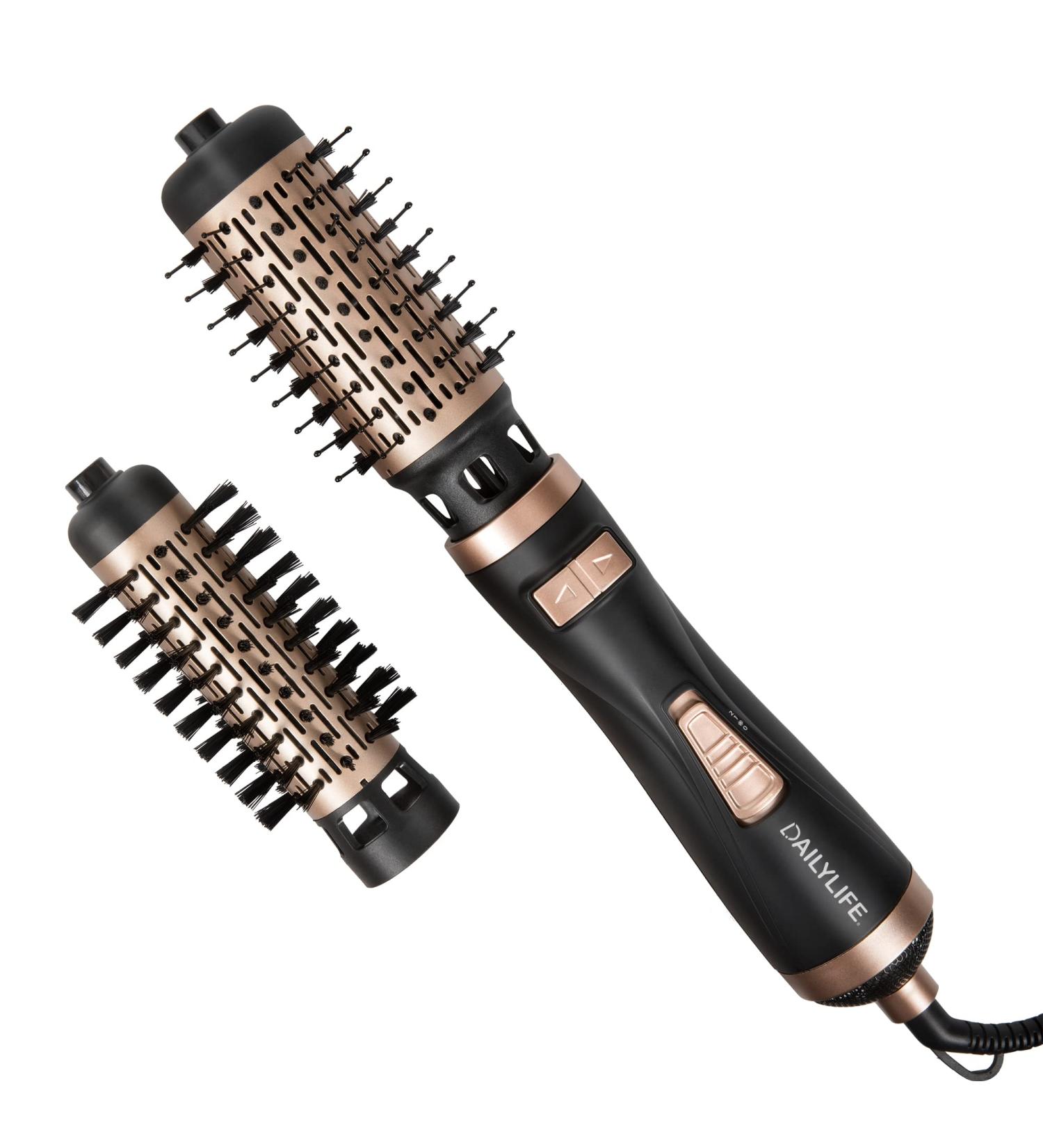 DAILYLIFE Rotating Hair Dryer Brush with 2 Brushes - 4-in-1 Hot Air Styler for Drying, Curling, Straightening - Black & Gold - Buy Online on GoSupps.com