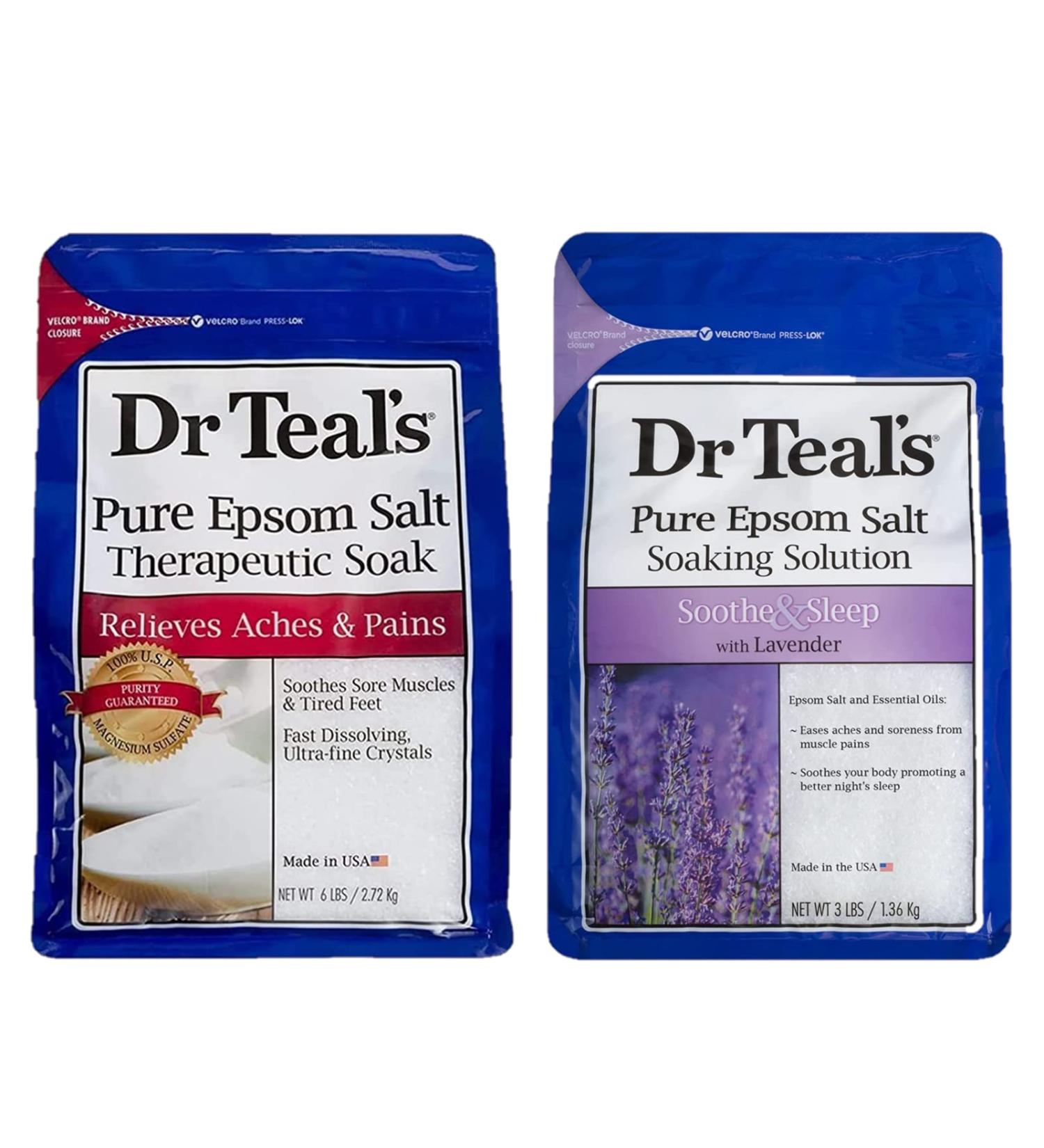Dr. Teal's Pain Relief Variety Gift Set - Unscented Therapeutic Soak & Soothe and Sleep Lavender Soak (2 Pack 9lb Total) - Pure Epsom Salt & Essential Oils Relax Sore Muscles & Promote Better Sleep