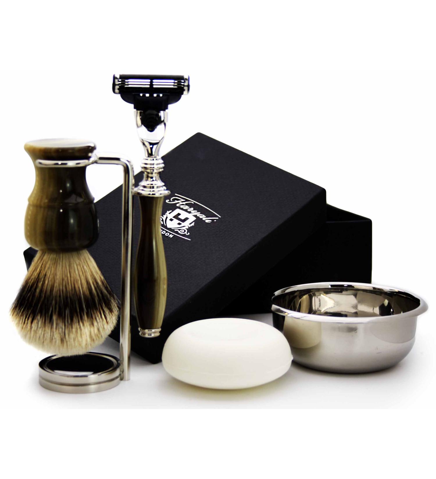 Haryali London 5-Part Men's Shaving Set | Silver Tip Brush Razor Blades & Bowl | Perfect Gift for Men - Buy Online on GoSupps.com