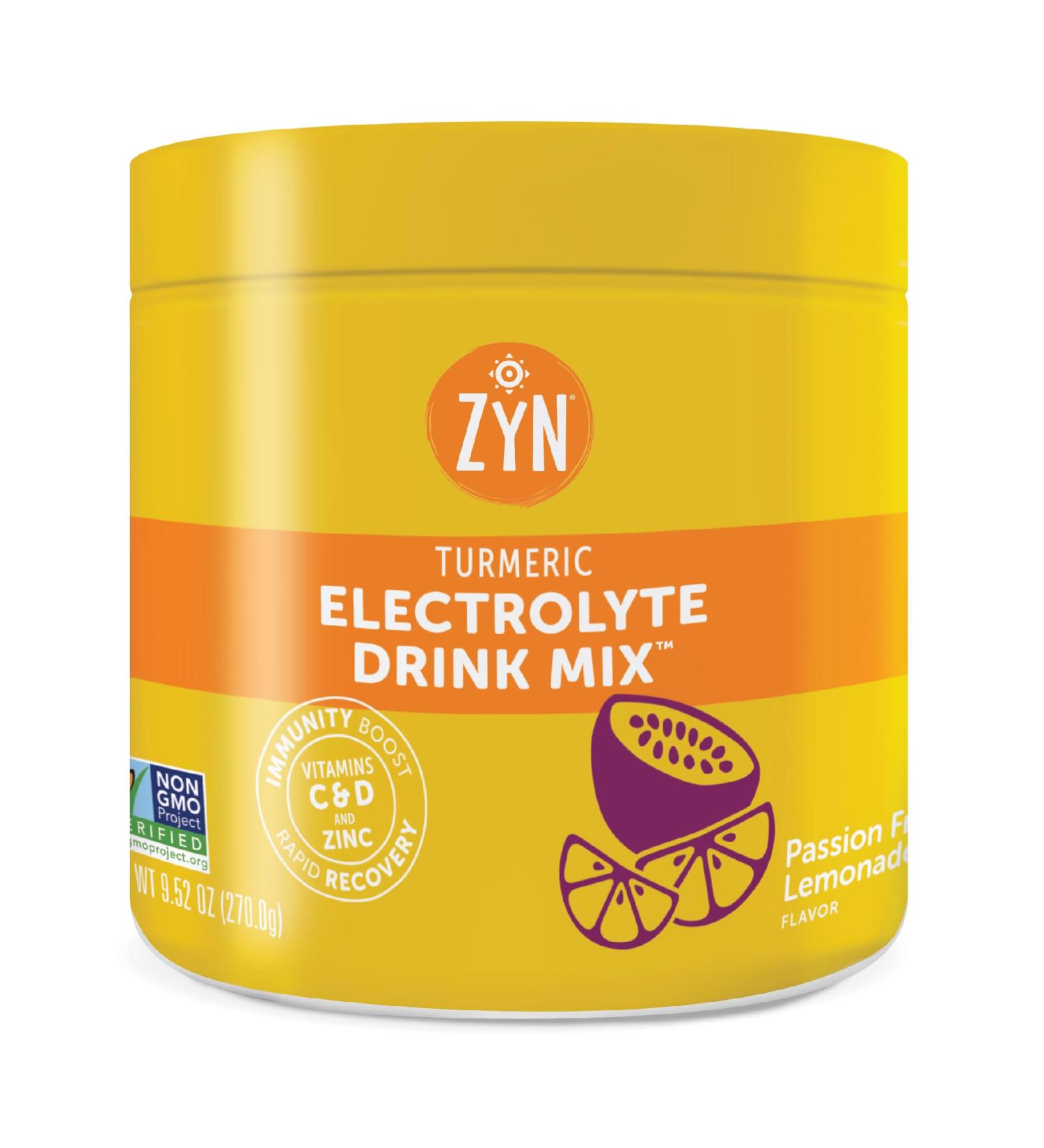 ZYN Electrolyte Powder Drink Mix with Turmeric - Muscle Recovery Joint Support & Immunity Boost - Passionfruit Lemonade 30 Servings - Buy Online on GoSupps.com
