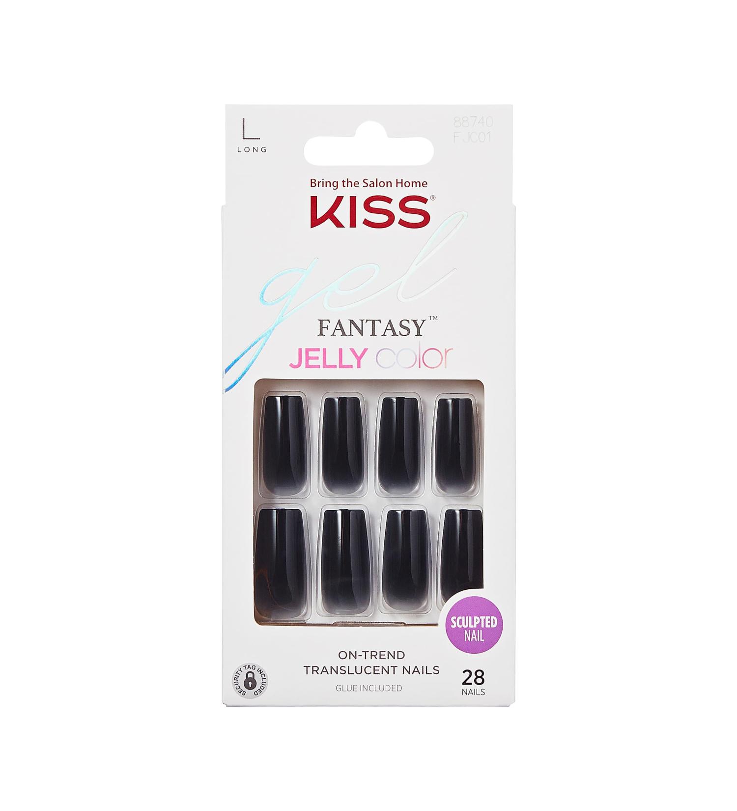 KISS Gel Fantasy Press On Nails - Black Long Square Shape 28 Nails + Glue Manicure Stick & Mini File - Shop Internationally - Buy Online on GoSupps.com