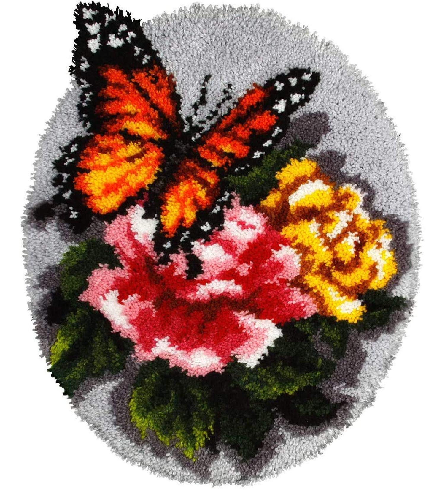 Floral Butterfly Latch Hook Rug Kit - 20.4X20.4 in | MeetBSelf - Buy Online on GoSupps.com