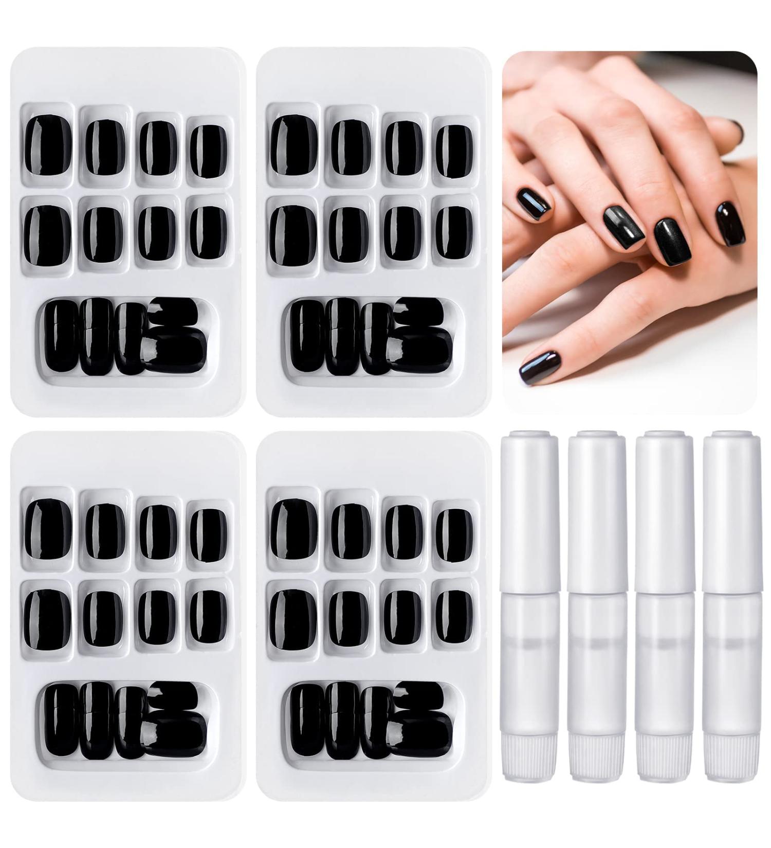 96 Pieces Matte Black Fake Press on Nails | Full Cover Acrylic Square Nails with Glue for Women & Girls | DIY Home Salon Favors - 1 Count - Buy Online on GoSupps.com