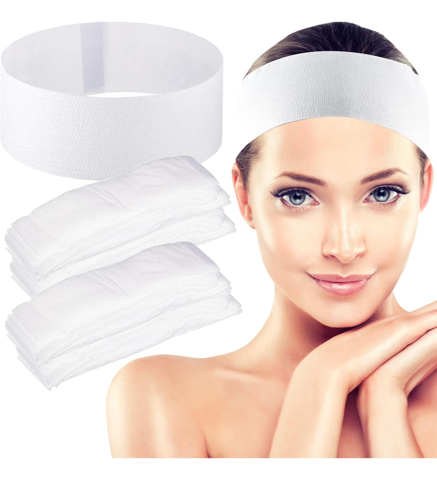 300 Pieces Disposable Spa Facial Headbands | White Stretch Non Woven Head Wraps for Women | Elastic Skincare Hair Bands | Soft Skin Care Accessories for Makeup Salons - Buy Online on GoSupps.com