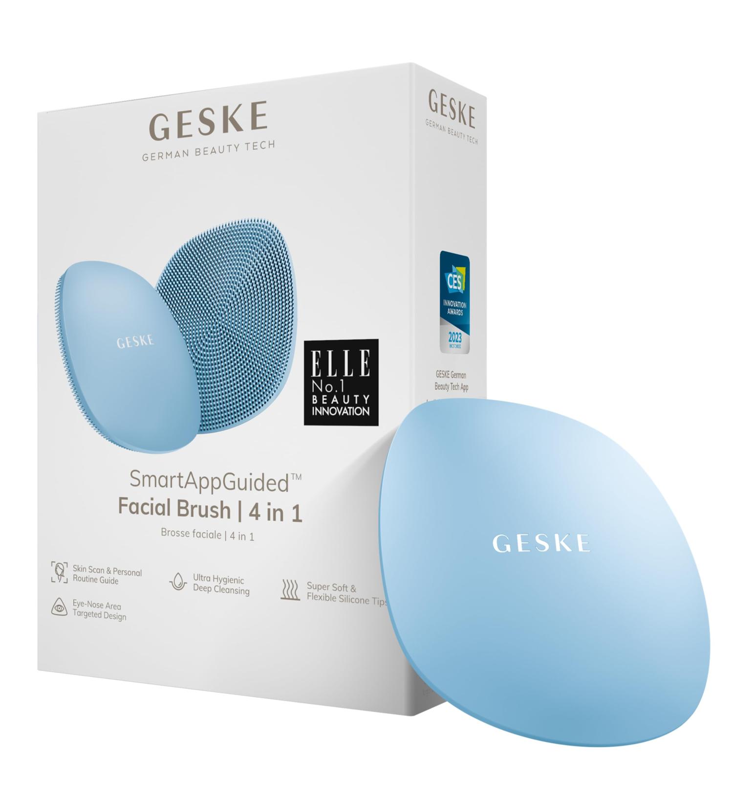 Geske SmartAppGuided 4-in-1 Facial Brush | Silicone Cleaning Device for Professional Skin Care | Soft Facial Cleaning Brush in Aquamarine - Buy Online on GoSupps.com
