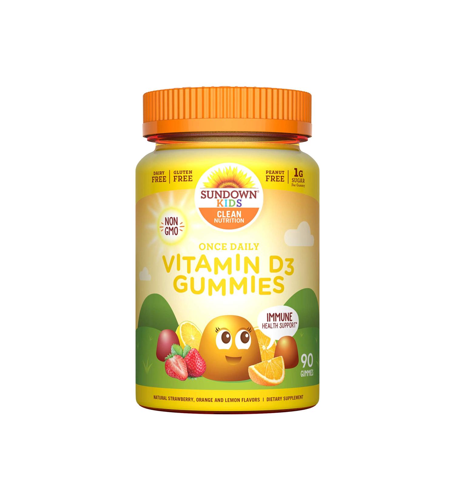 Sundown Naturals Kids Vitamin D3 Gummies - 90 Strawberry, Orange & Lemon - Once Daily - Buy Online on GoSupps.com