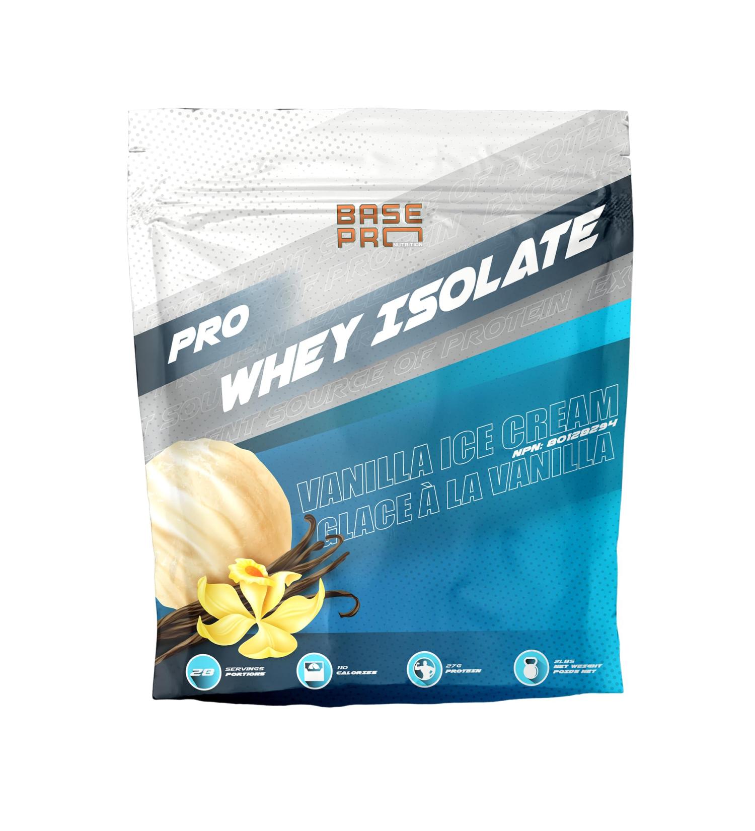 Pro Whey Isolate - Vanilla Ice Cream | Base Pro Nutrition | Whey Isolate Protein Powder 27 Grams of Protein Per Scoop 28 Servings Per Pouch | 2LBS Vanilla Ice Cream 908 g (Pack of 1) - Buy Online on GoSupps.com