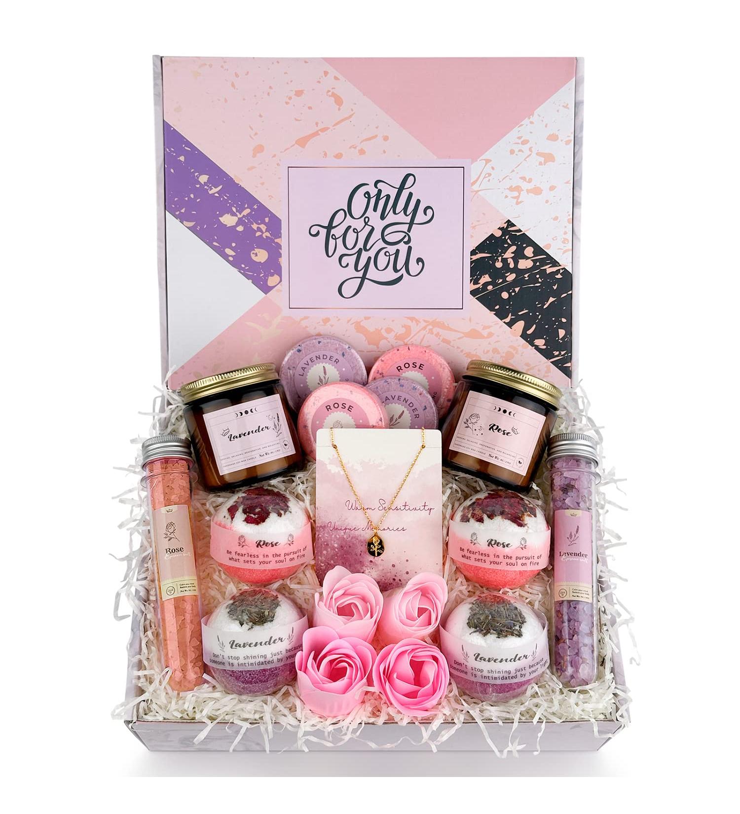 18PCS Women Spa Gift Basket - Birthday, Get Well, Self Care - Rose Lavender Bath Set - Buy Online on GoSupps.com