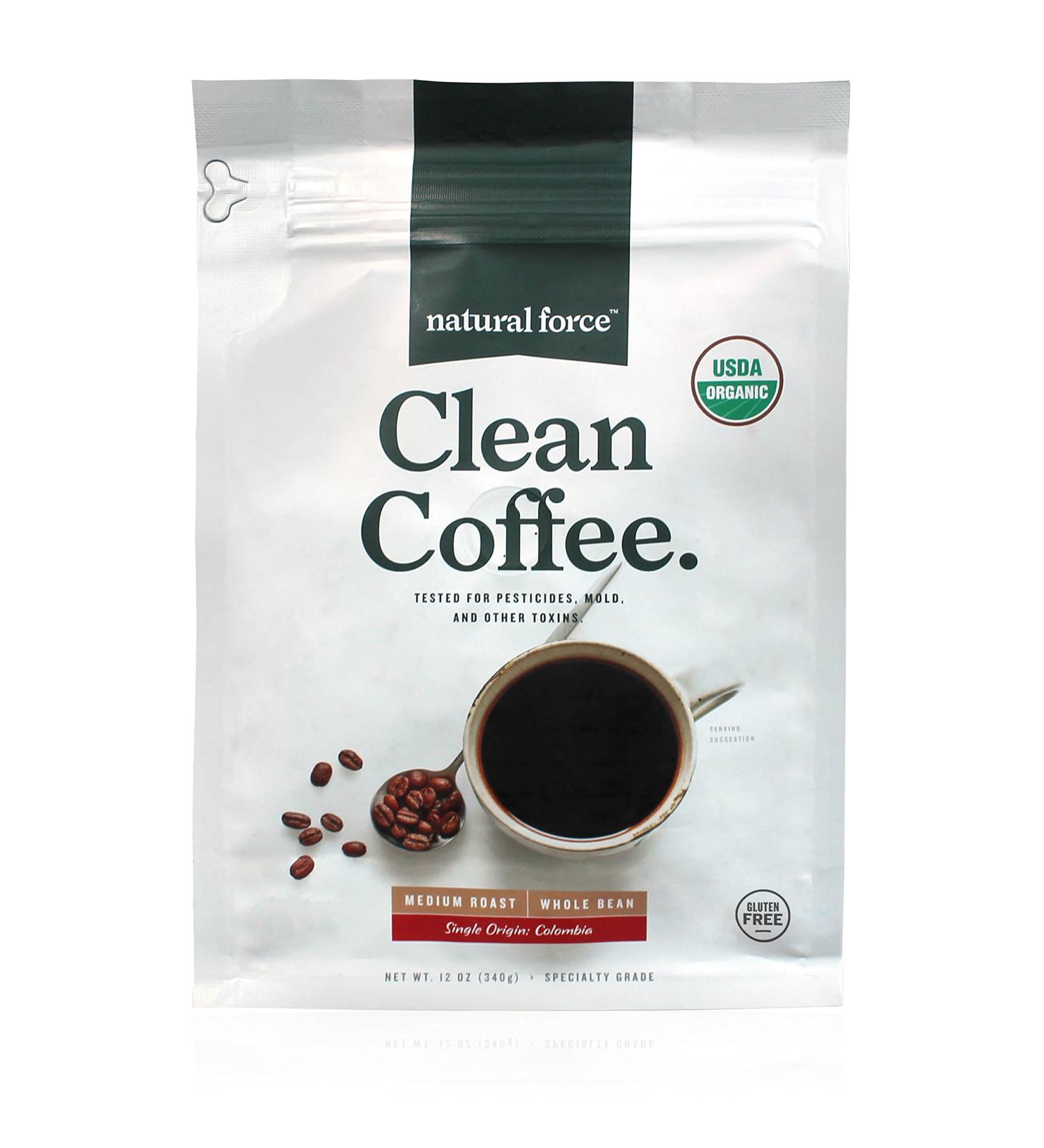 Natural Force Organic Clean Coffee Classic | Mold & Mycotoxin Free | Lab Tested | Low Acidity | Incredible Taste | Whole Bean Medium Roast 12 oz - Buy Online on GoSupps.com