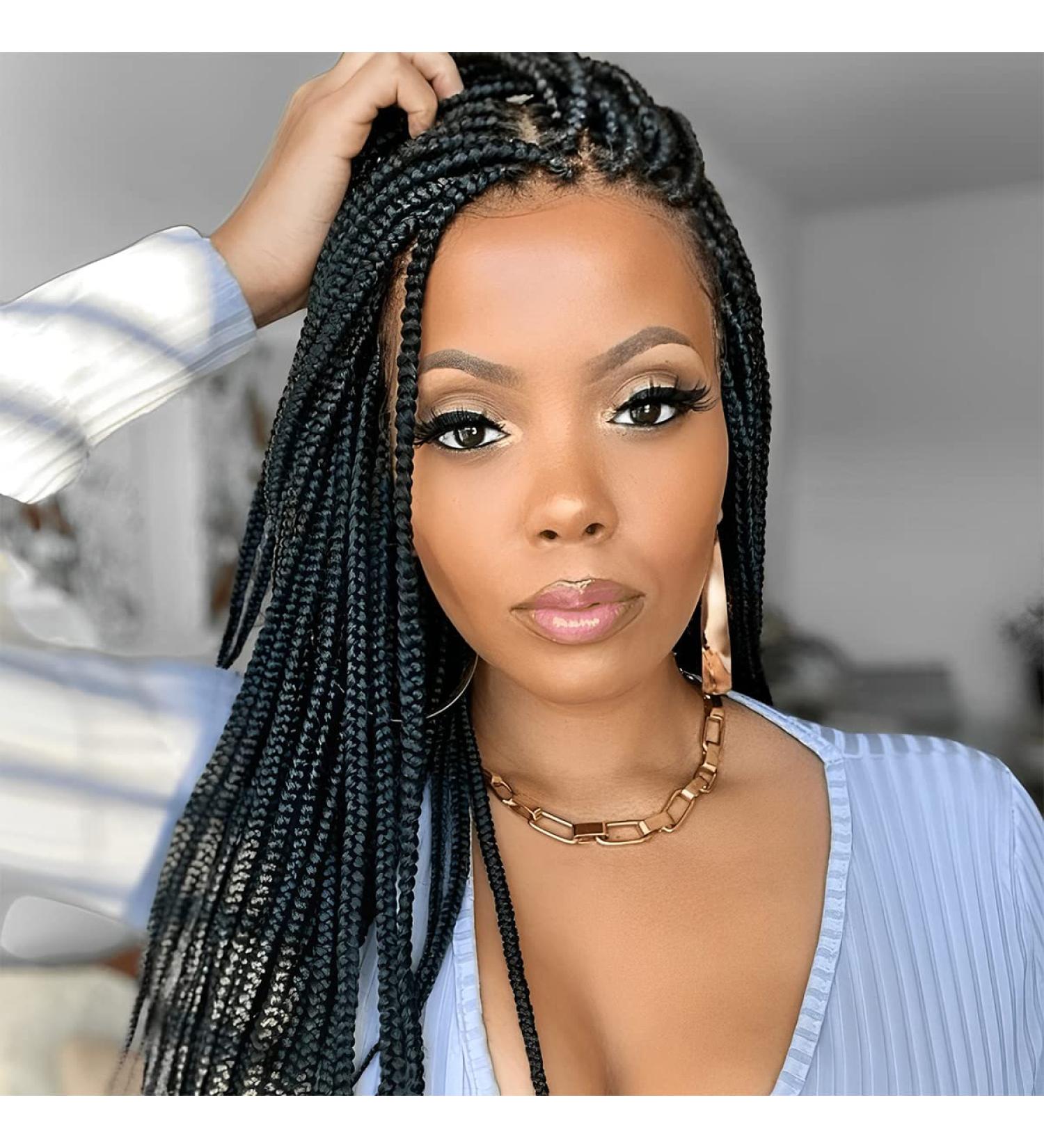 Bilisar Box Braid Wig for Black Women - 30 Inch Hand Braided Synthetic Lace Front Wig with Baby Hair - Lightweight Knotless Cornrow Braids in Natural Black (1B) - Buy Online on GoSupps.com