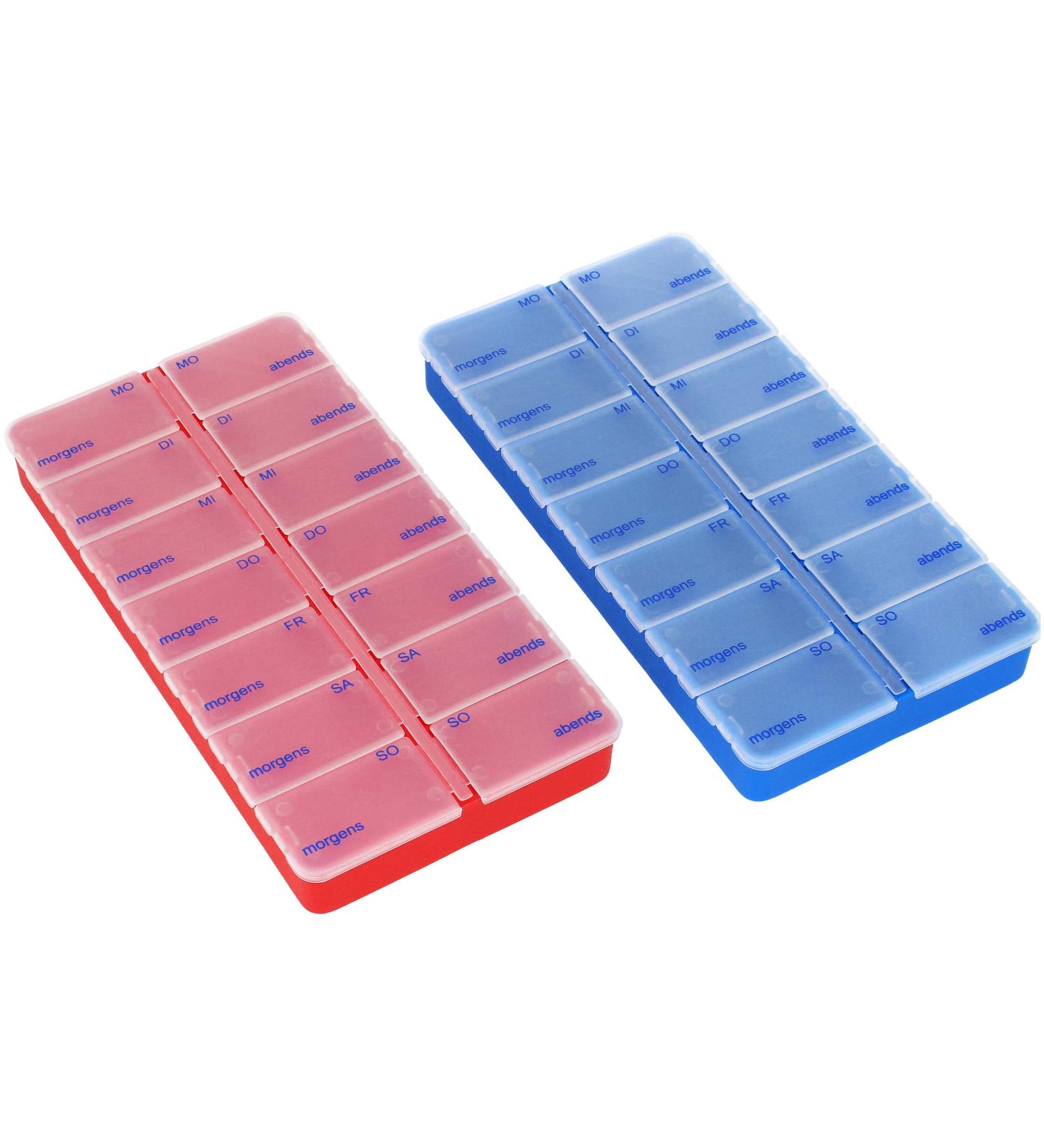 COM-FOUR 2x Drug Doser - 7-Day Pill Box Organizer with 2 Compartments - Dual Tablet Storage - Dark Blue/Red - International Shipping Available - Buy Online on GoSupps.com