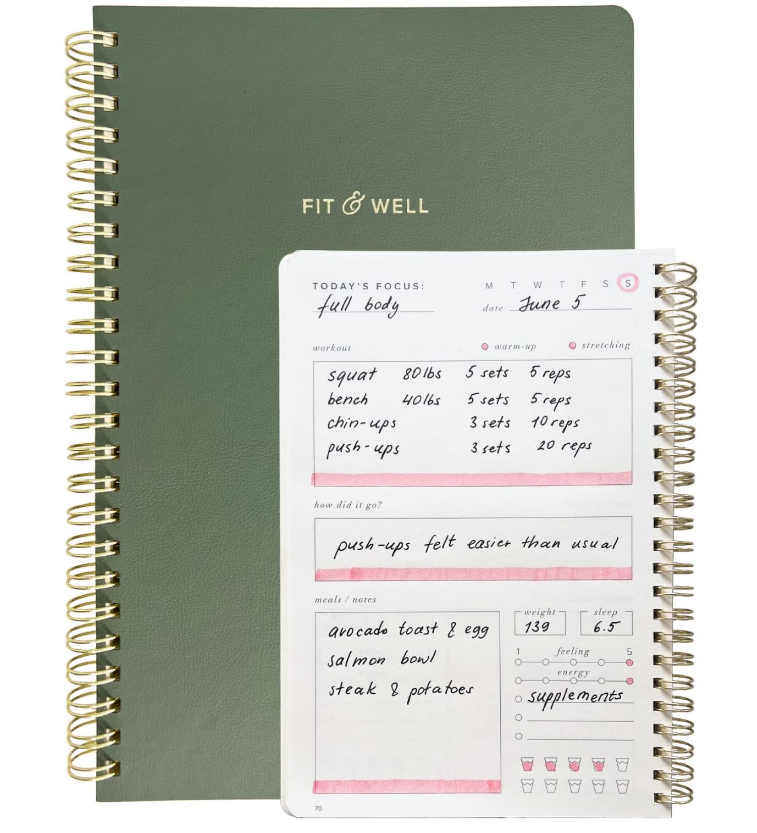 Kunitsa Co. Fitness Journal for Women - Track Workouts, Meals, and Weight Loss - Undated - 120 Workouts - Sage - 6x8.5 in - Buy Online on GoSupps.com