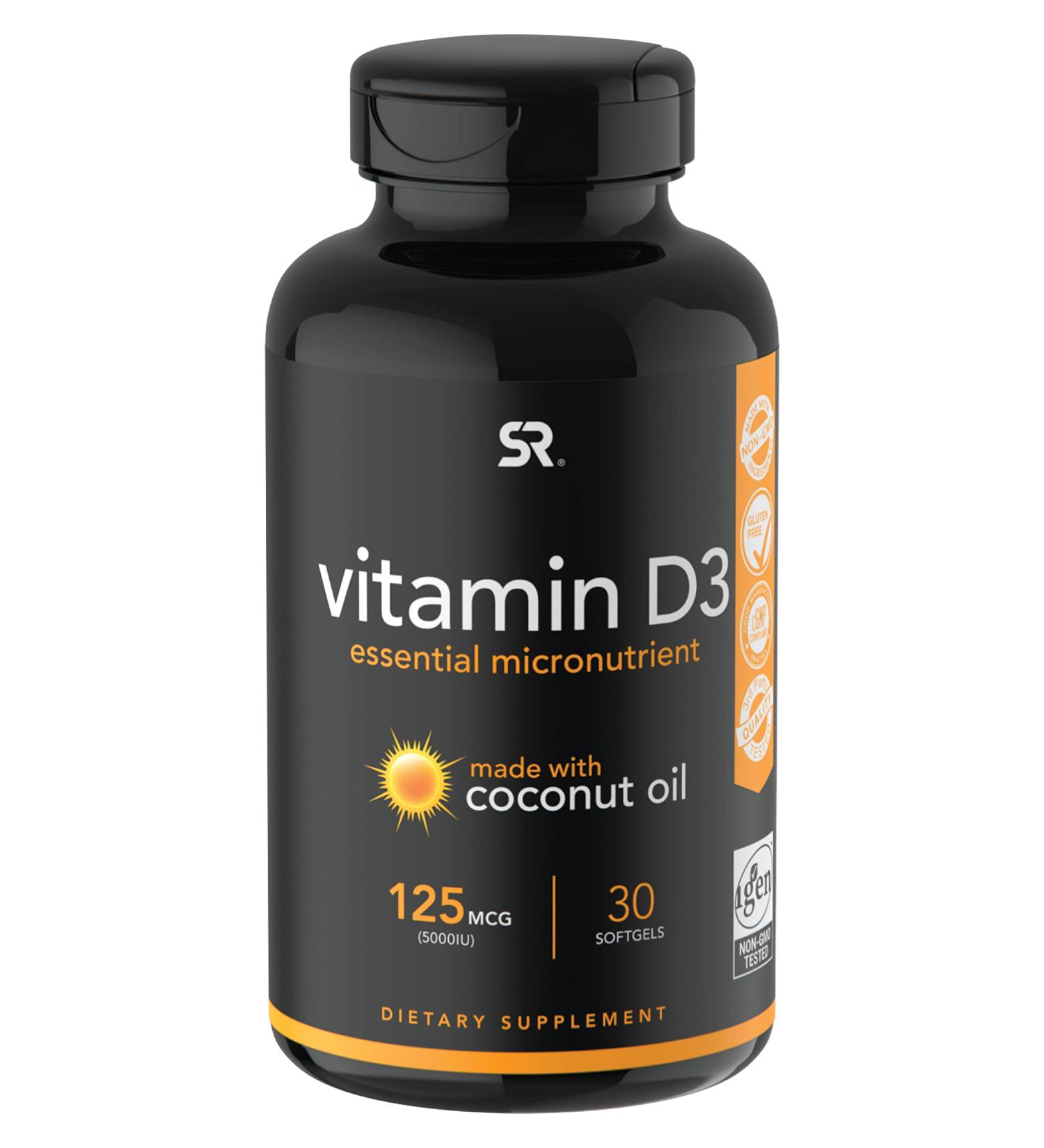 Sports Research Vitamin D3 5000 IU with Coconut Oil - 30 Softgels for Optimal Health - Buy Online on GoSupps.com