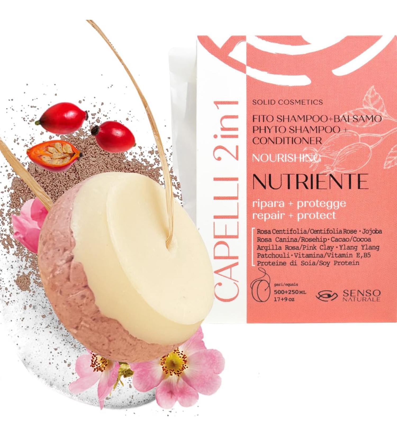 Senso Naturale Nourishing Repairing Solid Shampoo and Conditioner for Dry or Damaged Hair with Elegantier Pink Clay Ylang Ylang 100% Organic Natural and Vegan pH 4.5-5.5 (2 in 1) - Buy Online on GoSupps.com