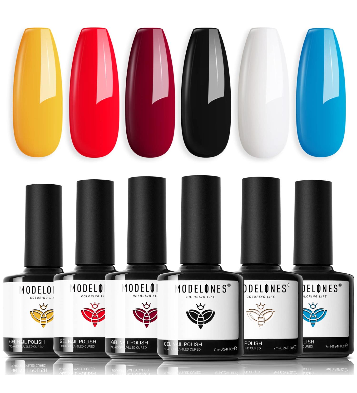 Modelones 6 Colors Gel Nail Polish Set - Bright Red, Yellow, Blue, Black, White | Soak Off LED Nail Art Manicure Kit for Women | DIY Home Salon Gift | Beginner Friendly - A4-Colorful Life - Buy Online on GoSupps.com