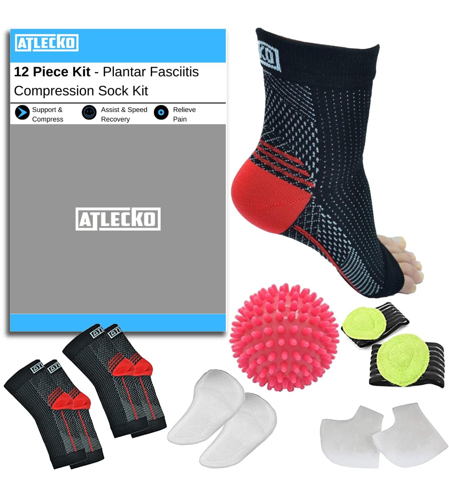 Atlecko Plantar Fasciitis Socks Kit - 2 Pairs Compression Foot Sleeves & Accessories for Arthritis Pain Relief - Ankle Support Brace for Men & Women (S/M) - Buy Online on GoSupps.com