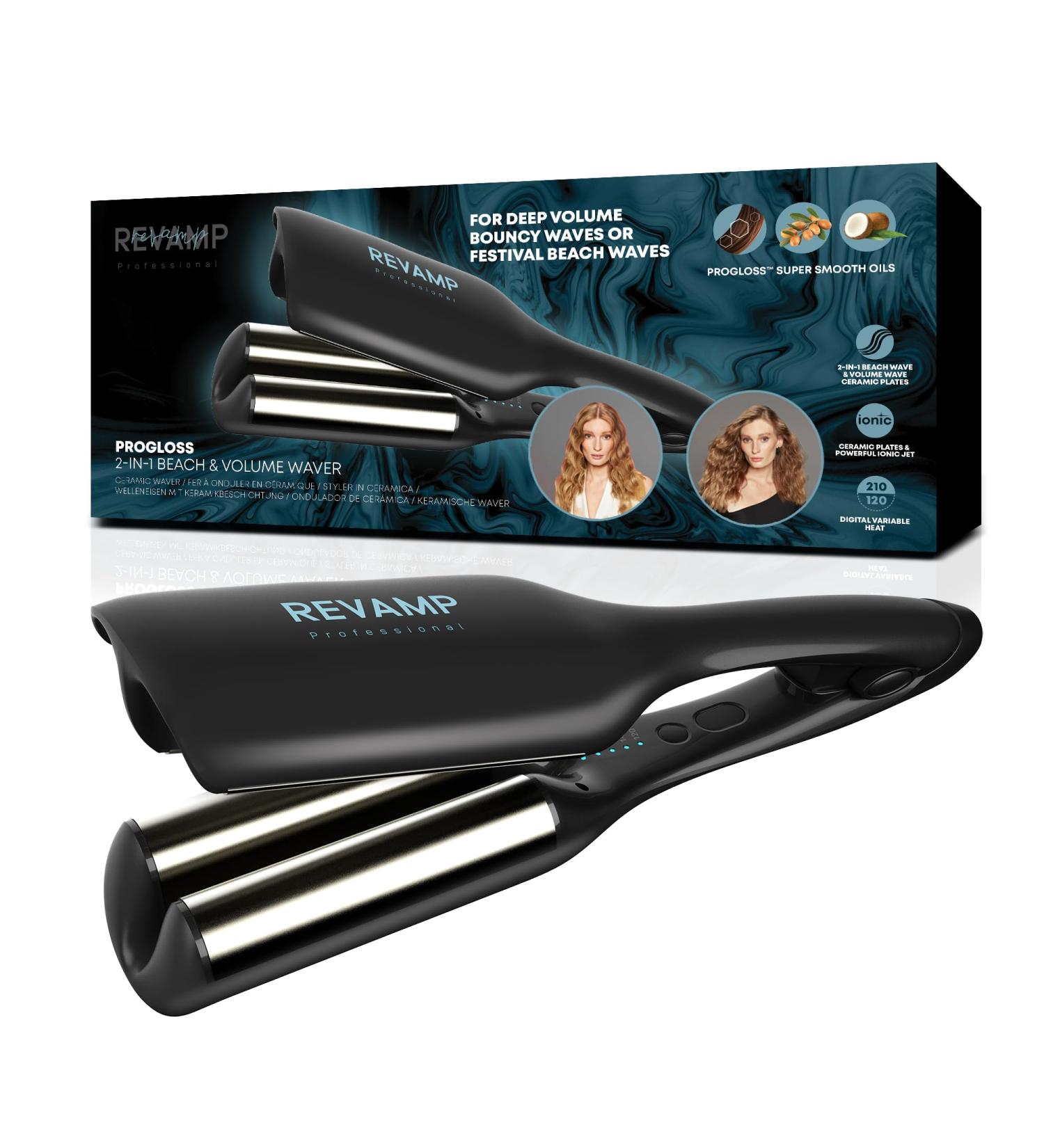 REVAMP 2-in-1 Beach & Volume Professional Hair Waver Ceramic Curling Iron Multifunctional for Voluminous Waves or Beach Waves - Buy Online on GoSupps.com