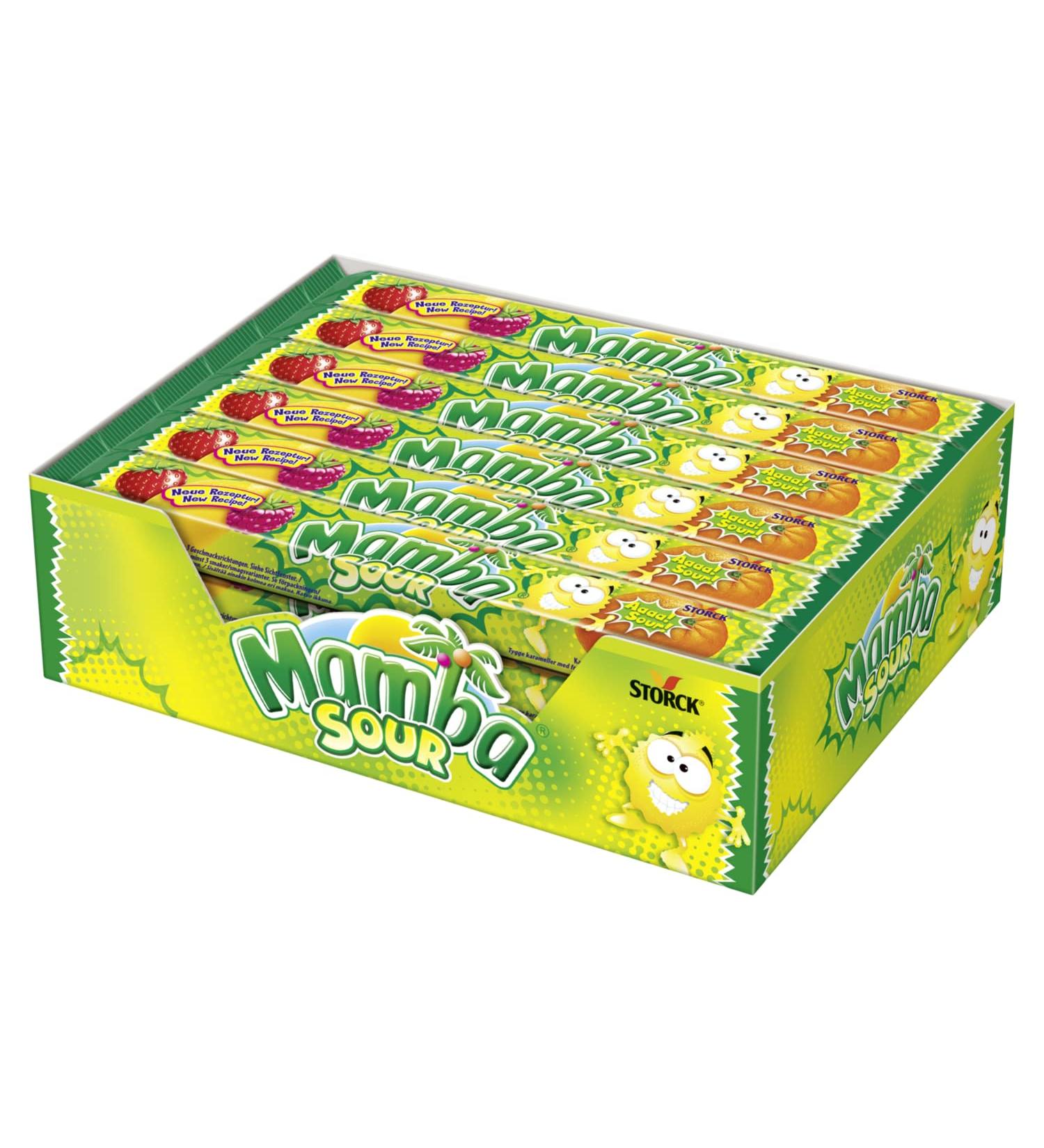 Mamba Sour Chews - 24 x 106g | Deliciously Tangy Fruit Flavors in 4 Varieties - Sour Candy Pack - Buy Online on GoSupps.com