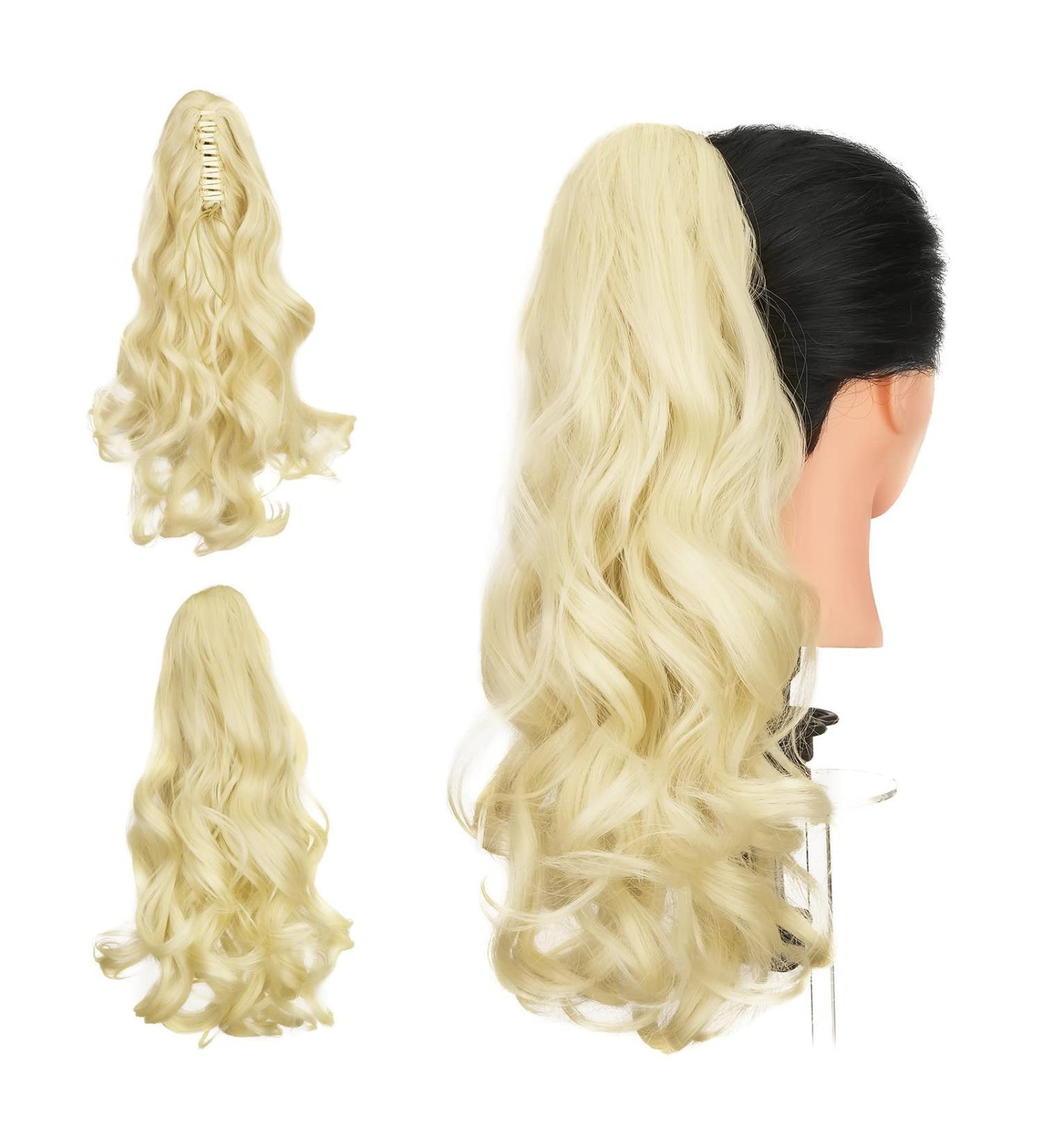 Buy 45cm Gairyan Claw-on Ponytail Extensions - Bleached Blonde Curly/Wavy Clip-In Hair Extensions for Women - Buy Online on GoSupps.com
