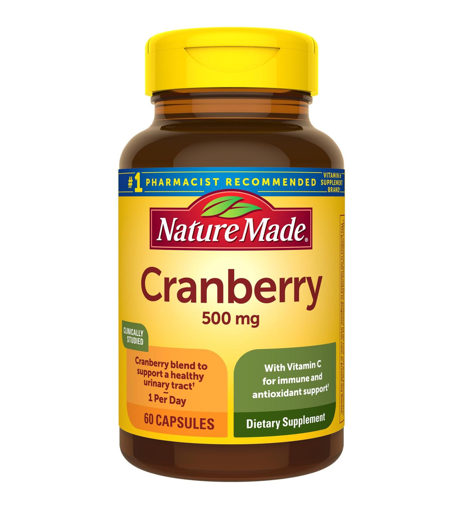Nature Made Cranberry Supplement 500mg with Vitamin C for Immune & Antioxidant Support Cranberry Blend for Urinary Tract Health One Per Day 60 Capsules - Buy Online on GoSupps.com