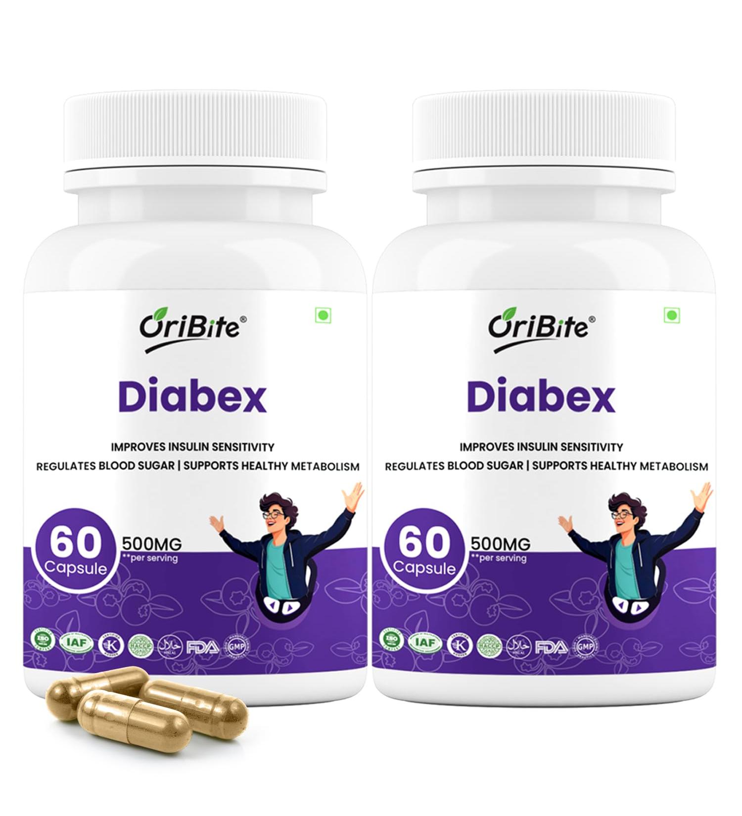 ORIBITE Diabex Herbal Wellness & Metabolism Support Supplement Natural Blend with Gymnema Bitter Melon & Fenugreek Helps Maintain Energy Balance & Vitality 60 Capsules Non-GMO (2) - Buy Online on GoSupps.com